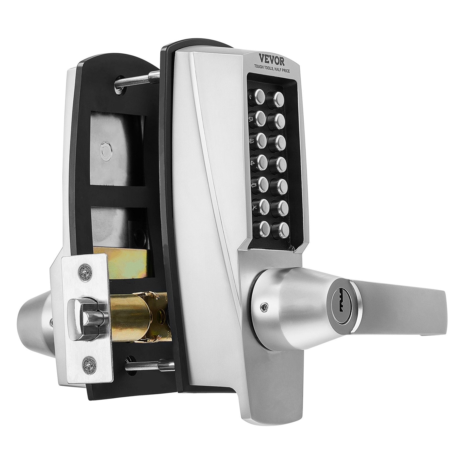Mechanical Keyless Entry Door Lock 14-Key Keypad with Handle Stainless Steel