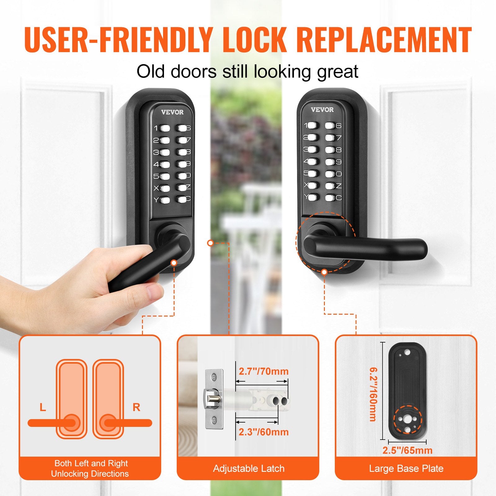 Mechanical Keyless Entry Door Lock 14-Digit Keypad Zinc Alloy Waterproof Garage