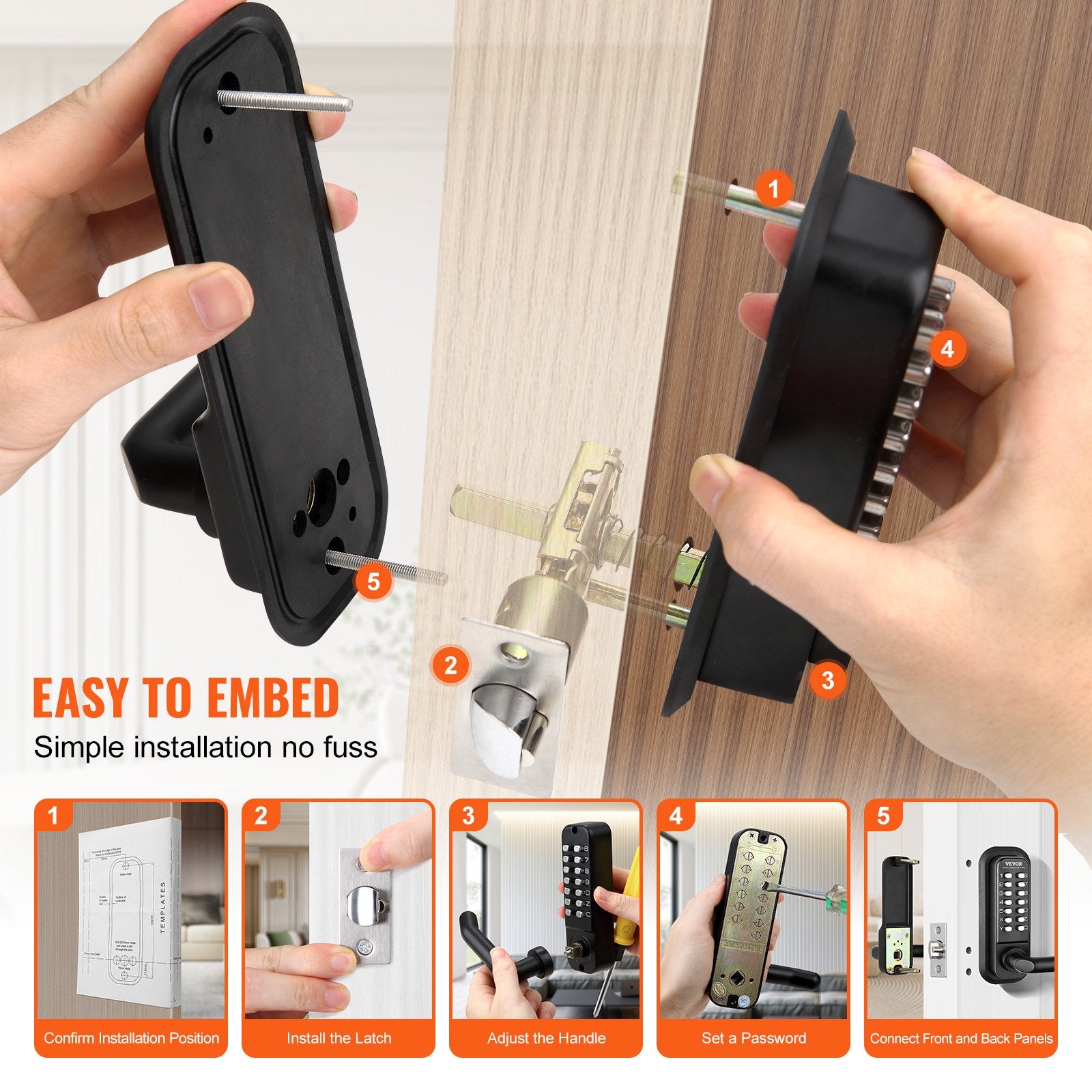 Mechanical Keyless Entry Door Lock 14-Digit Keypad Zinc Alloy Waterproof Garage