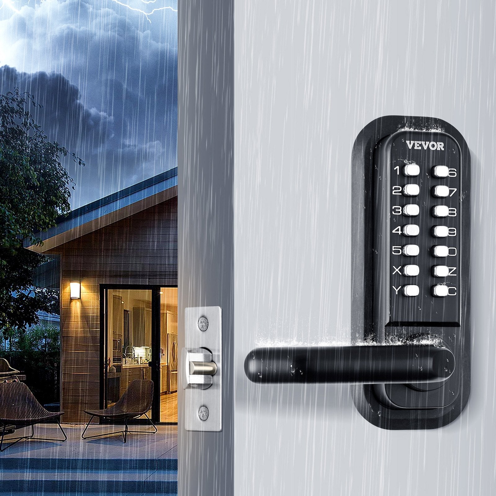 Mechanical Keyless Entry Door Lock 14-Digit Keypad Zinc Alloy Waterproof Garage