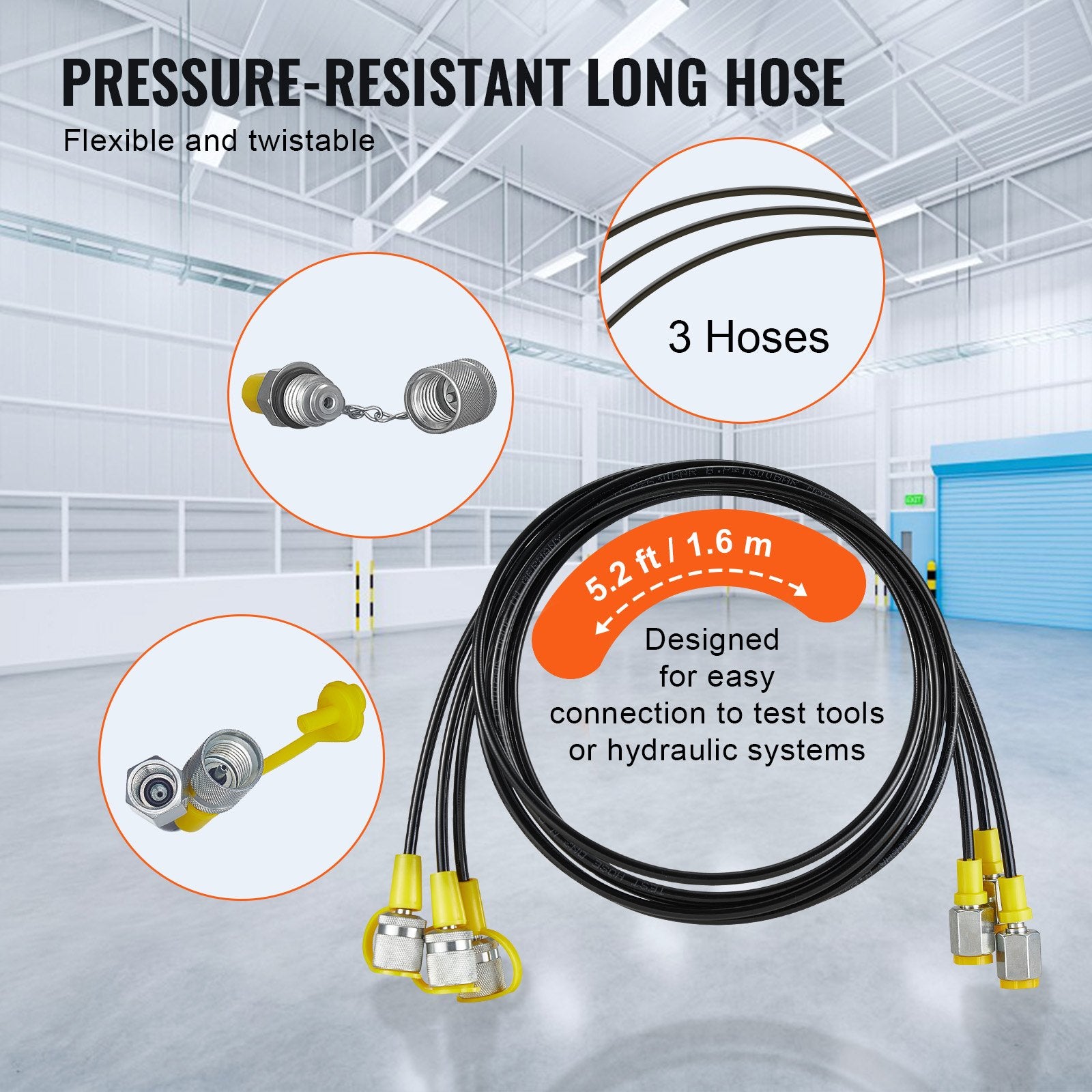 Hydraulic Pressure Test Kit 250/400/600bar with 3 Gauges Hoses Couplings