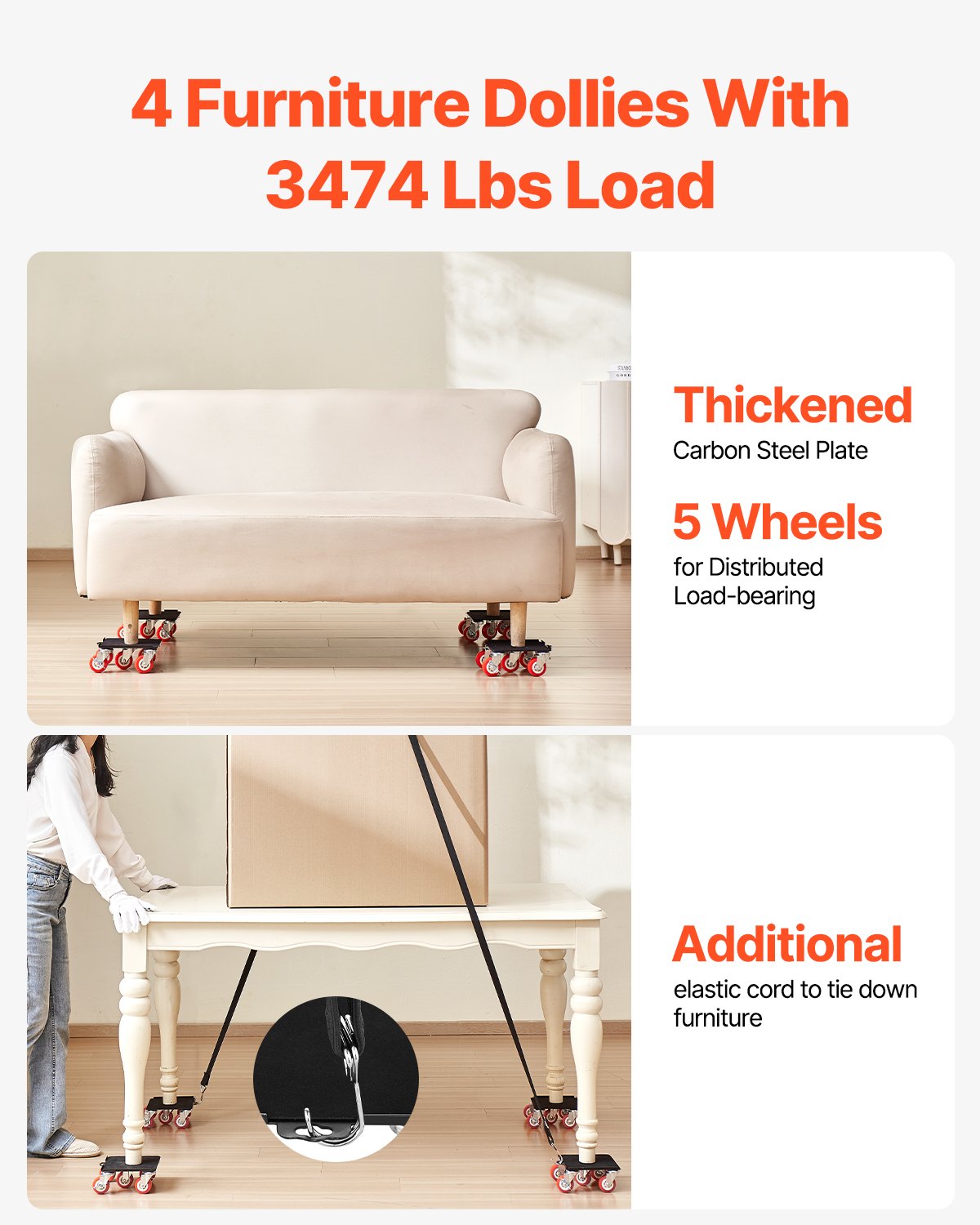 Furniture Dolly 1575 kg Heavy Duty with 5 360° Wheels Carbon Steel Panel Movers