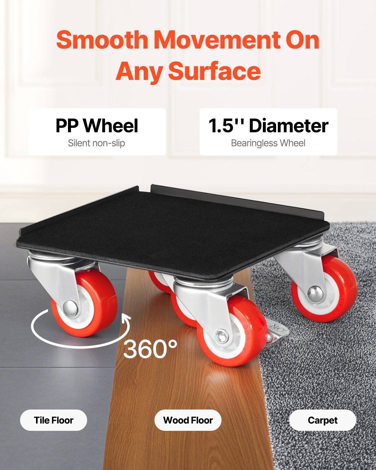 Furniture Dolly 544 kg Heavy Duty with 5 360° Wheels Carbon Steel Panel Movers