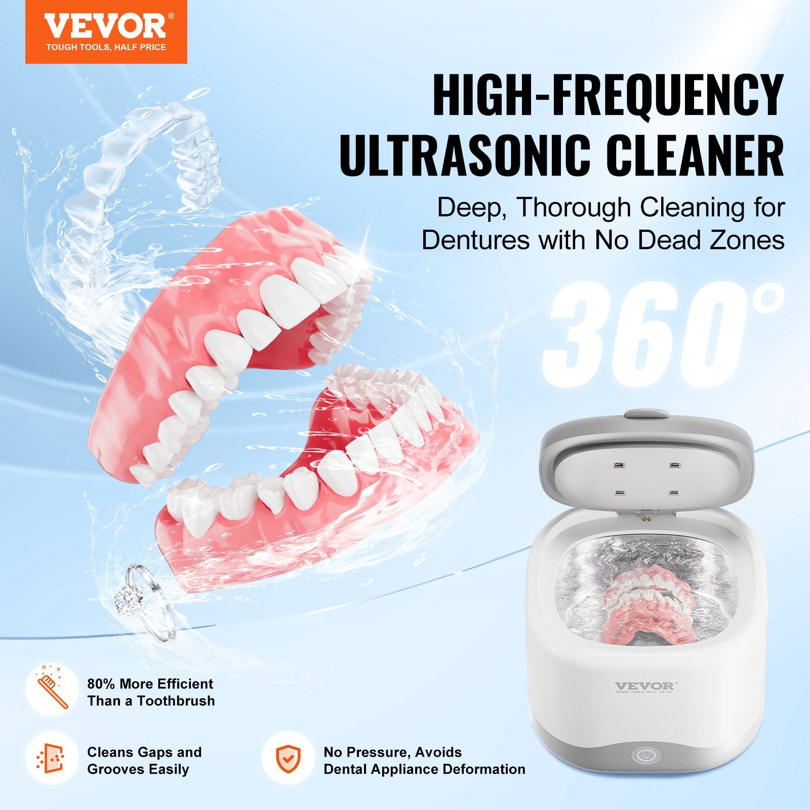 Ultrasonic Cleaner 200ML Dentures Retainer with UV Light 30W Dental Cleaning
