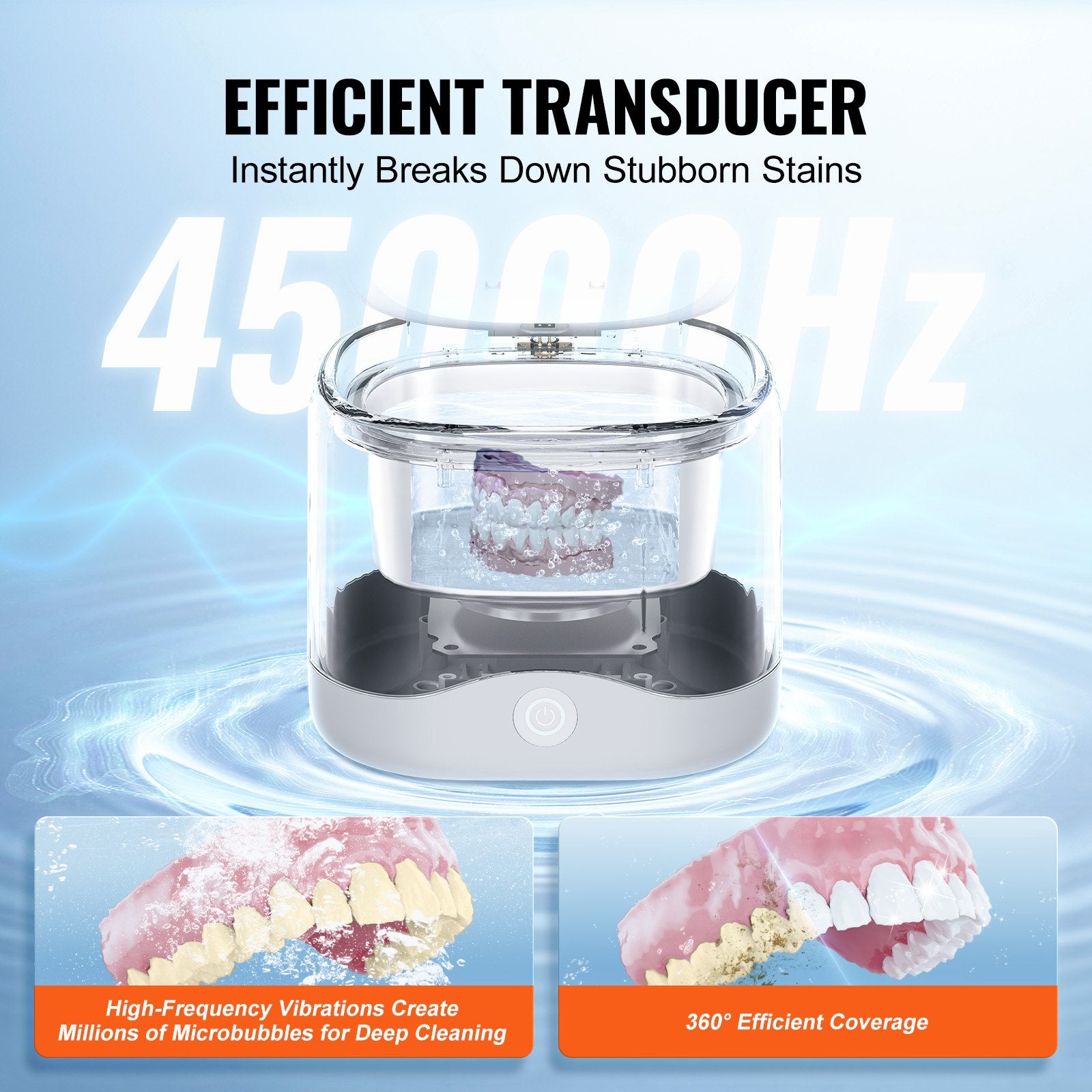 Ultrasonic Cleaner 200ML Dentures Retainer with UV Light 30W Dental Cleaning