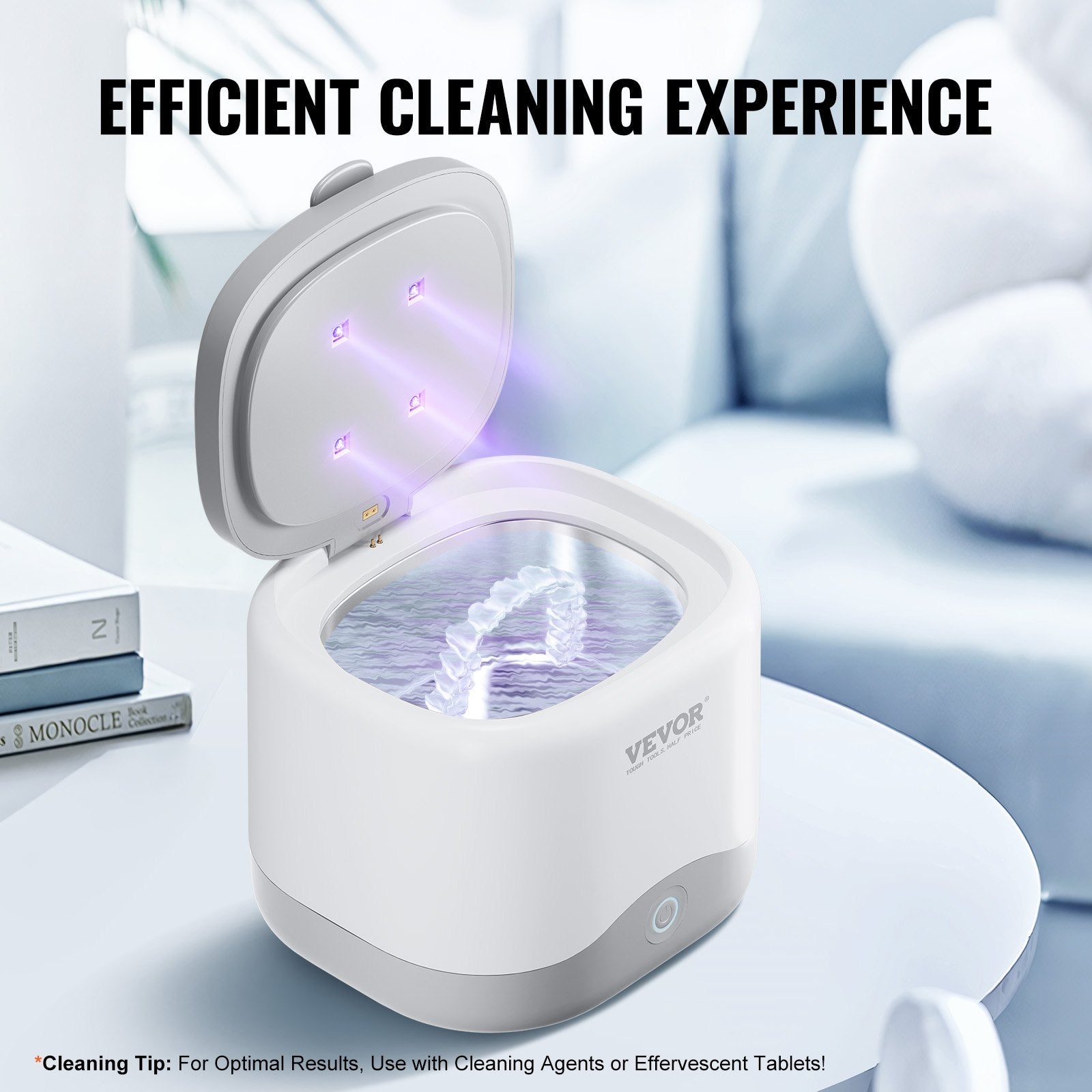 Ultrasonic Cleaner 200ML Dentures Retainer with UV Light 30W Dental Cleaning
