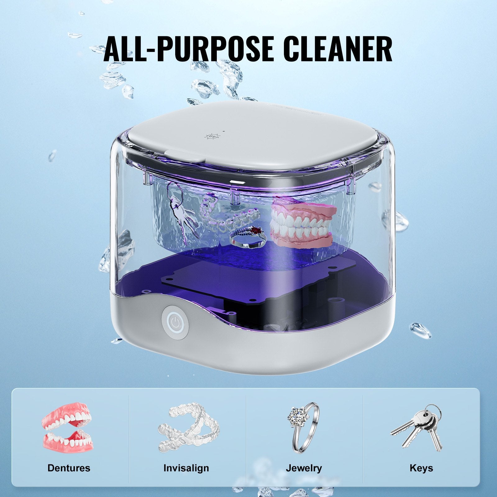 Ultrasonic Cleaner 200ML Dentures Retainer with UV Light 30W Dental Cleaning