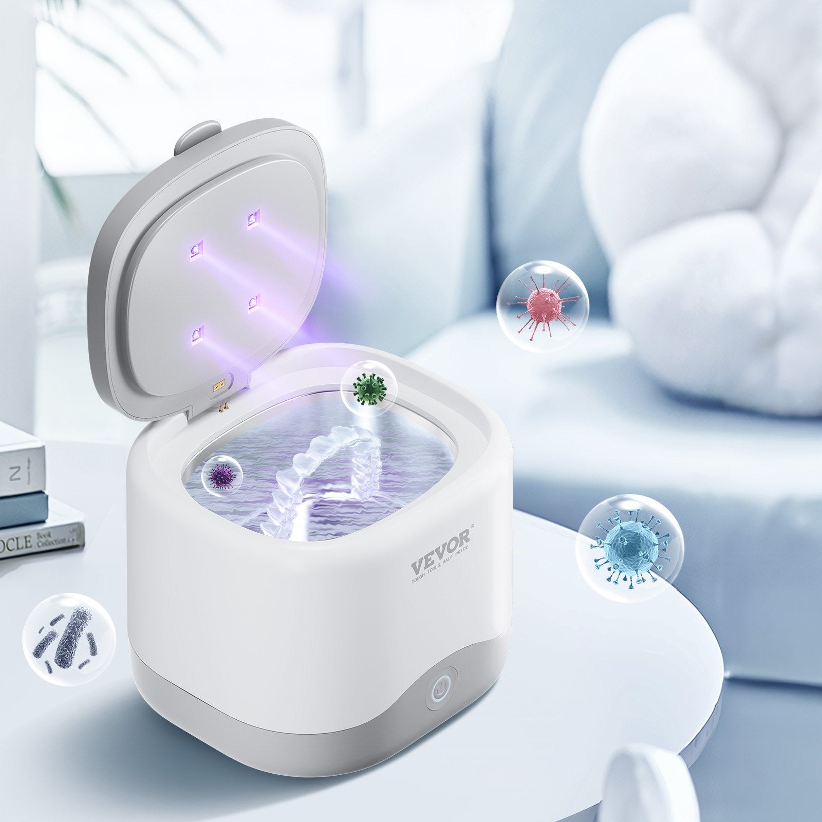 Ultrasonic Cleaner 200ML Dentures Retainer with UV Light 30W Dental Cleaning
