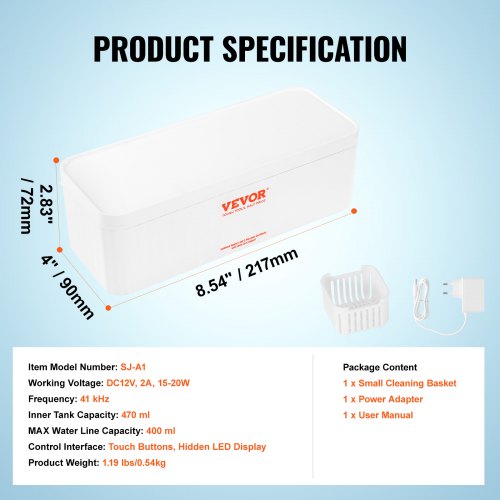 VEVOR Ultrasonic Cleaner Machine 16oz with 4 Timer Modes for Jewelry