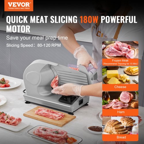 VEVOR 180W Electric Meat Slicer SUS420 Blade Adjustable Thickness Home Use