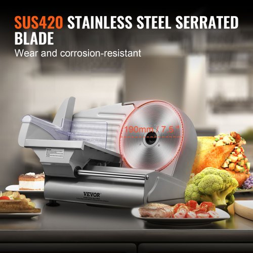 VEVOR 180W Electric Meat Slicer SUS420 Blade Adjustable Thickness Home Use