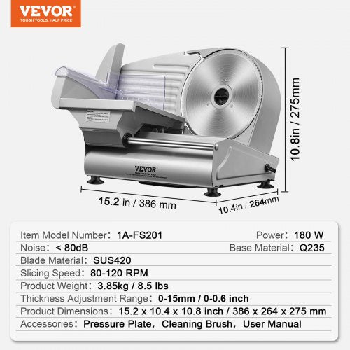 VEVOR 180W Electric Meat Slicer SUS420 Blade Adjustable Thickness Home Use
