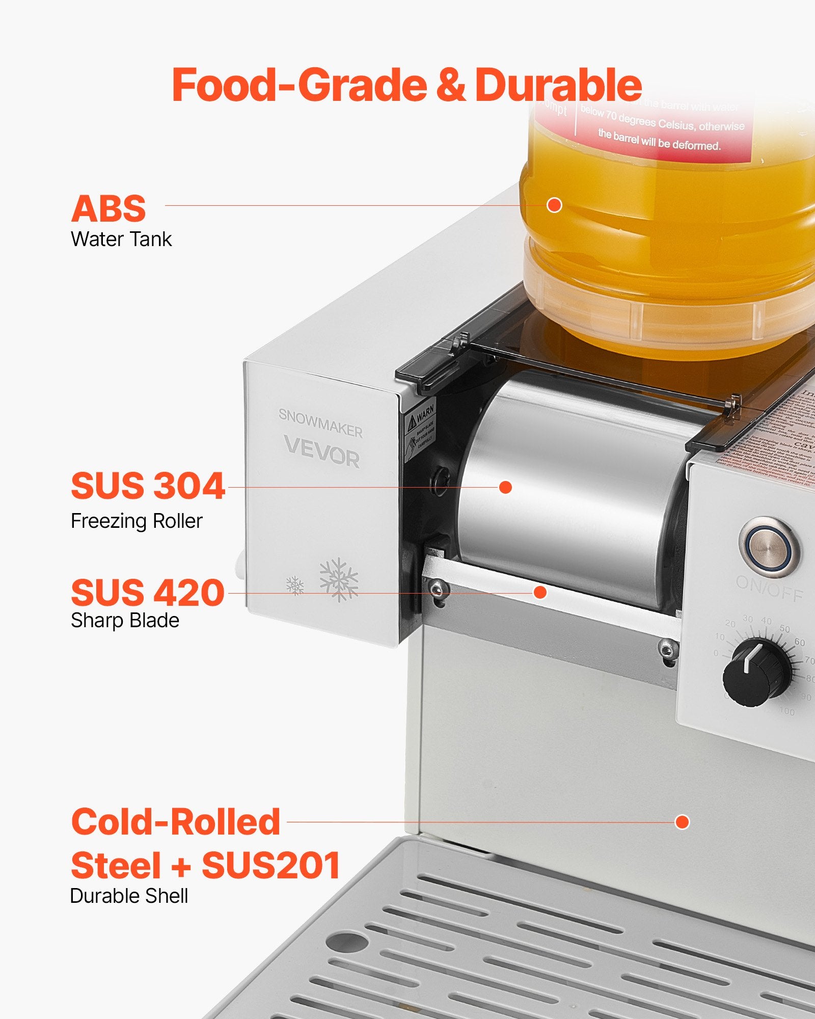 Snowflake Ice Machine 40KG/24H Electric Ice Shaver 1.8L Tank Stainless Blade