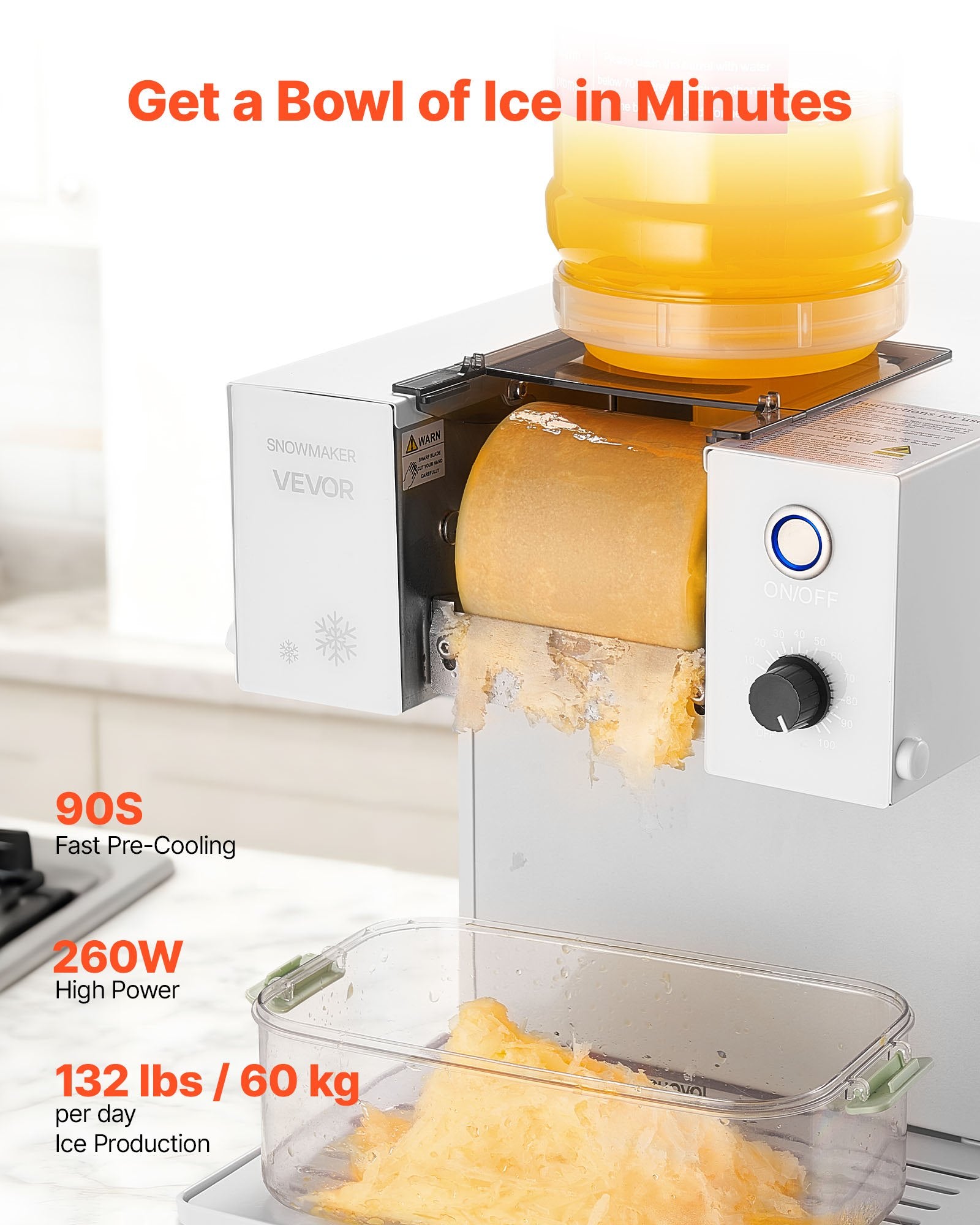 Snowflake Ice Machine 60KG/24H Ice Maker 1.8L Tank Stainless Steel Blade