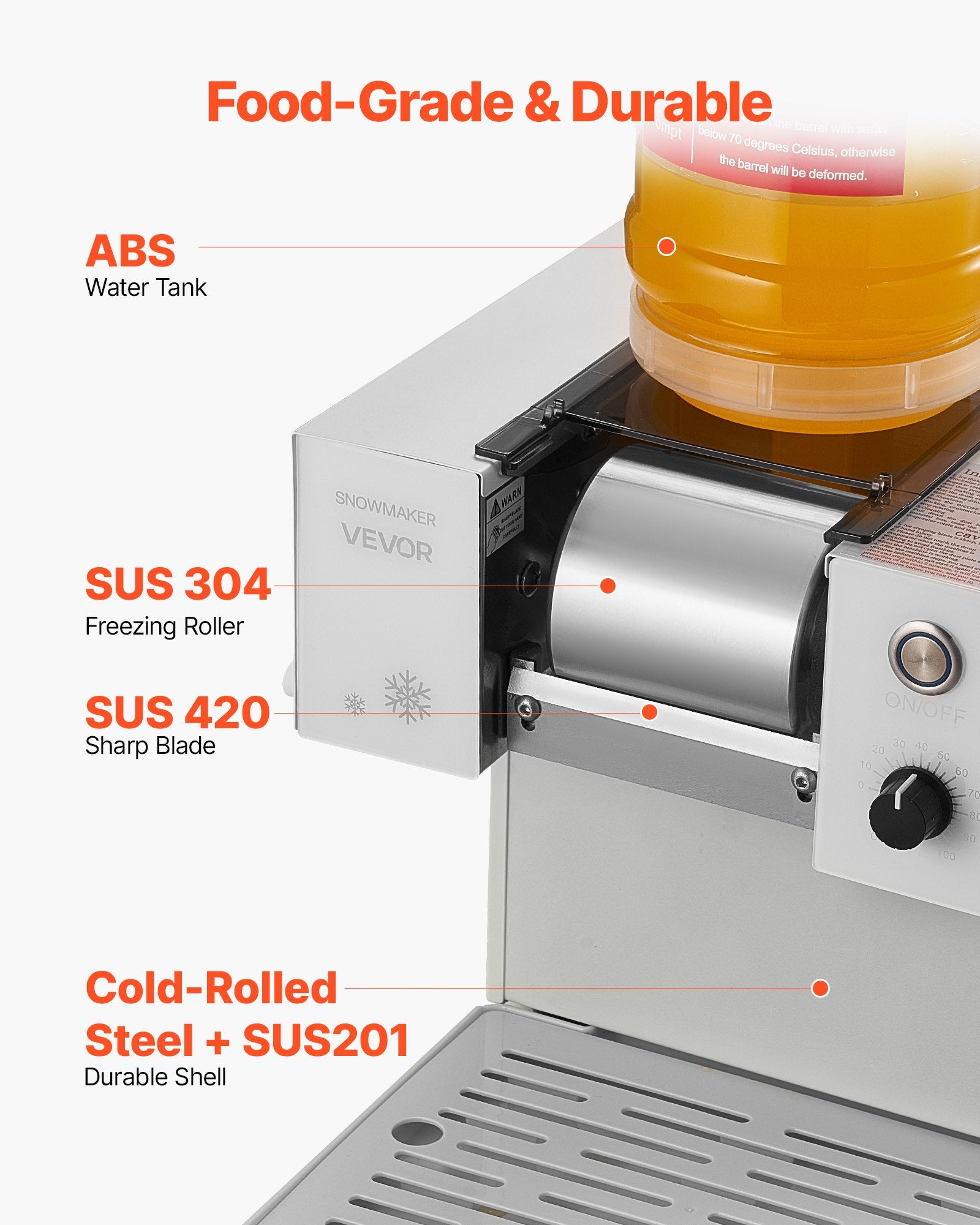Snowflake Ice Machine 60KG/24H Ice Maker 1.8L Tank Stainless Steel Blade