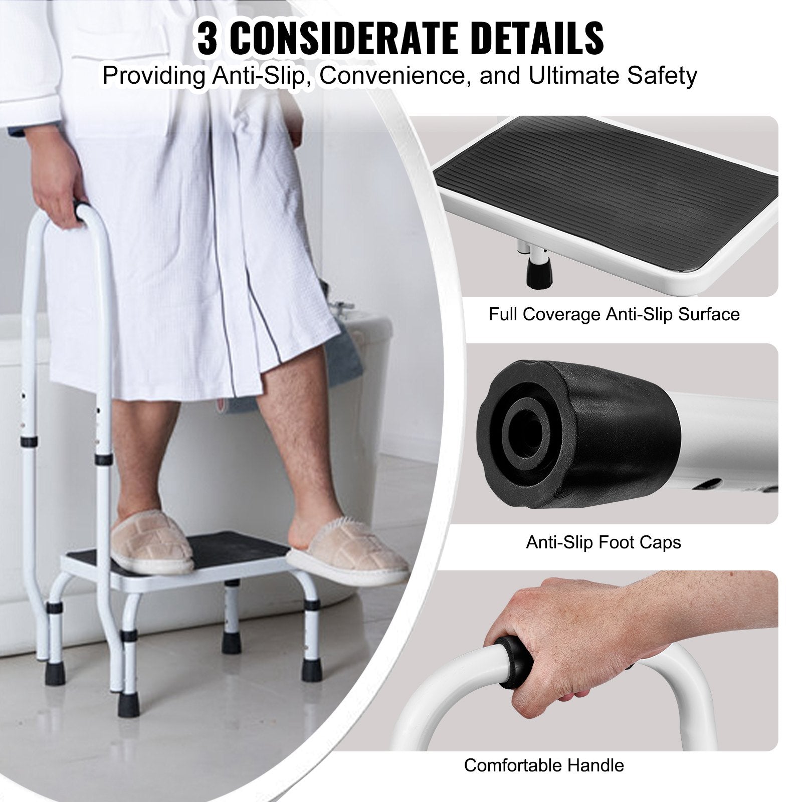 1-Step Adjustable Steel Step Stool with Handrail 150Kg Capacity