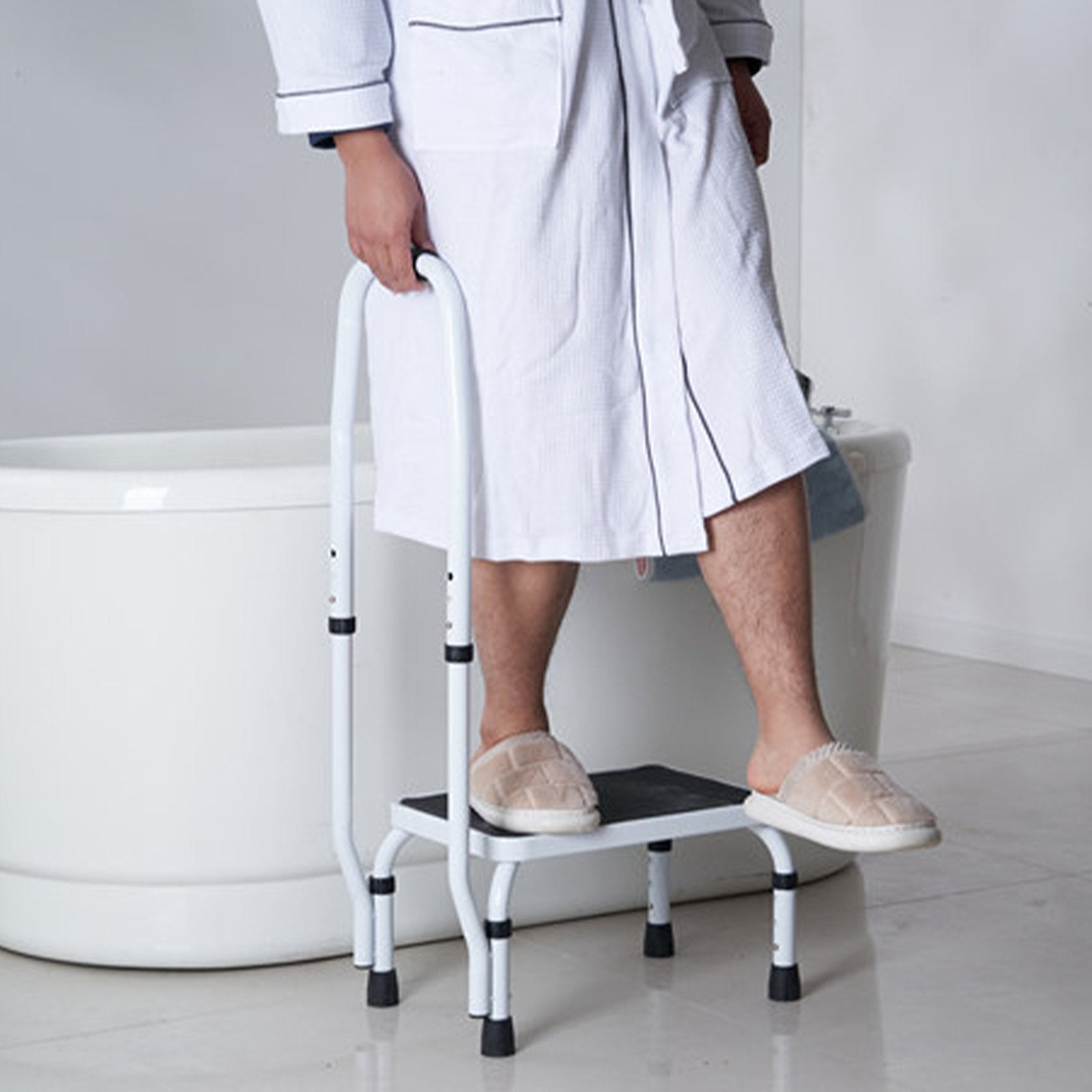1-Step Adjustable Steel Step Stool with Handrail 150Kg Capacity