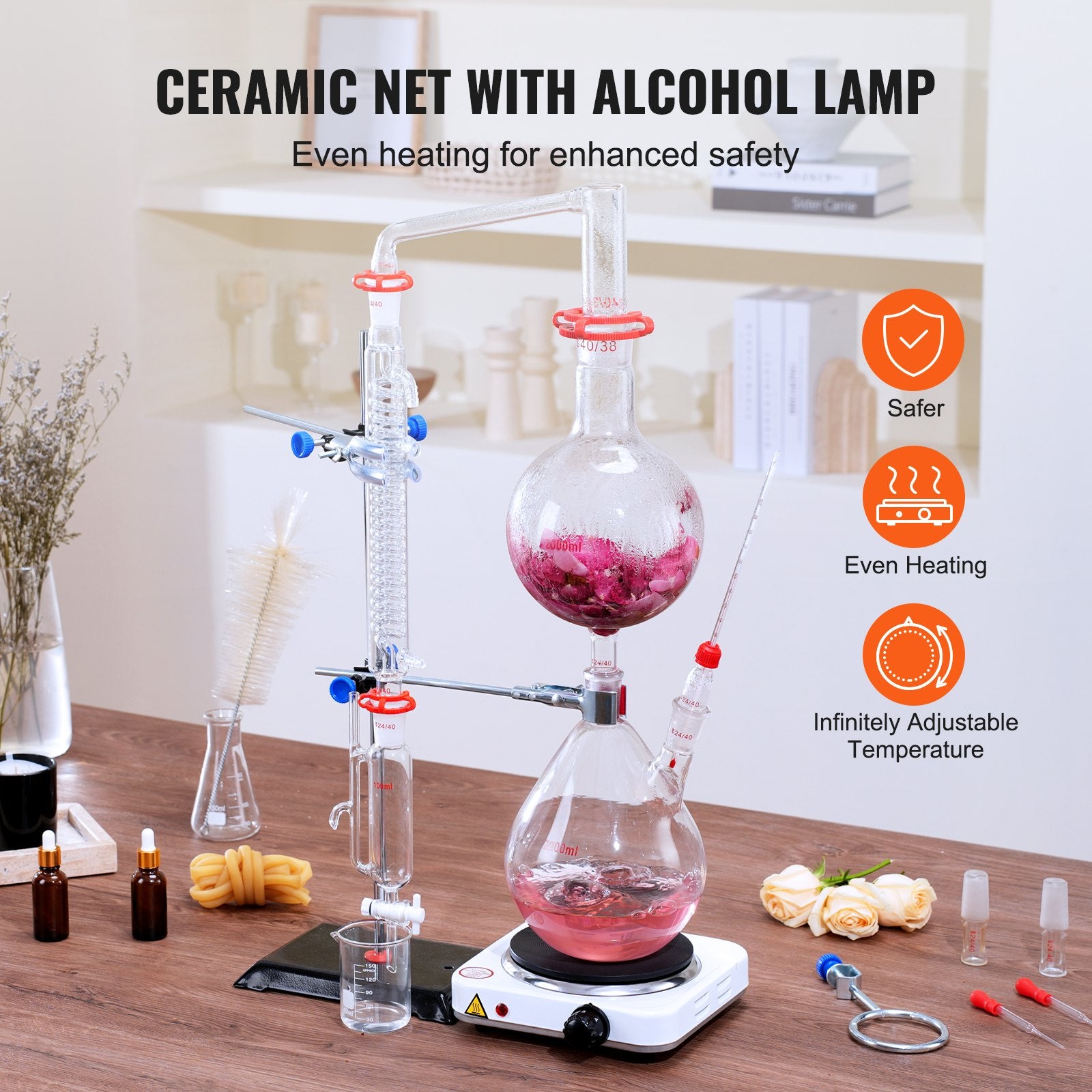 28pcs Essential Oil 2000ml Distillation Kit with 1000W Heating Plate