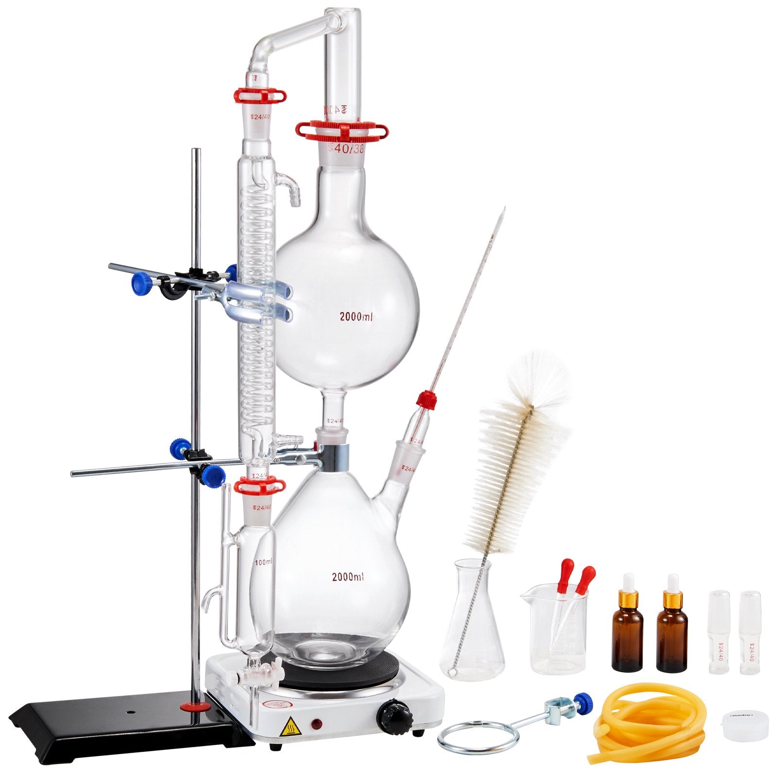 28pcs Essential Oil 2000ml Distillation Kit with 1000W Heating Plate