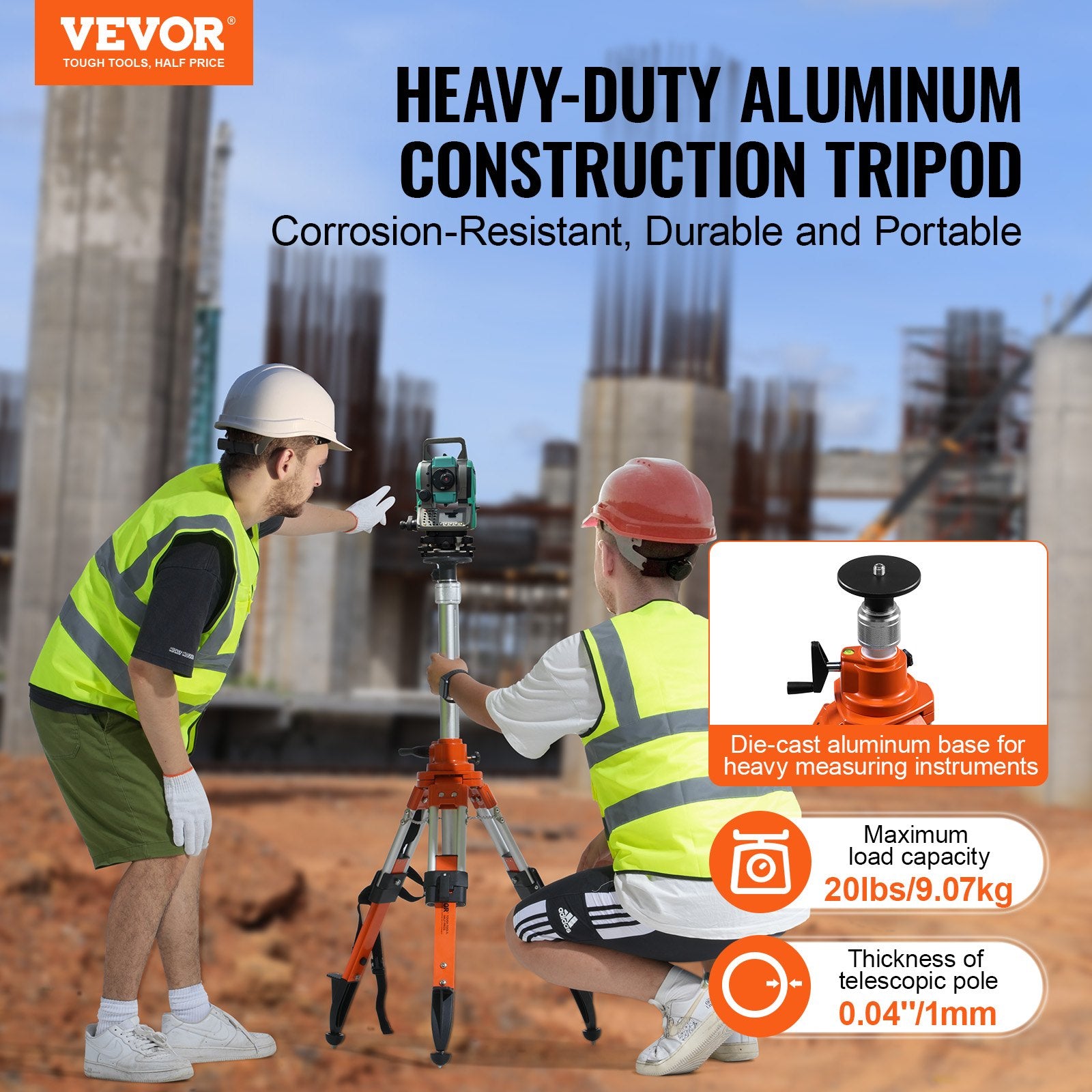Laser Level Tripod Stand 5/8-11 Thread 27.16-67.71in Adjustable Heavy Duty