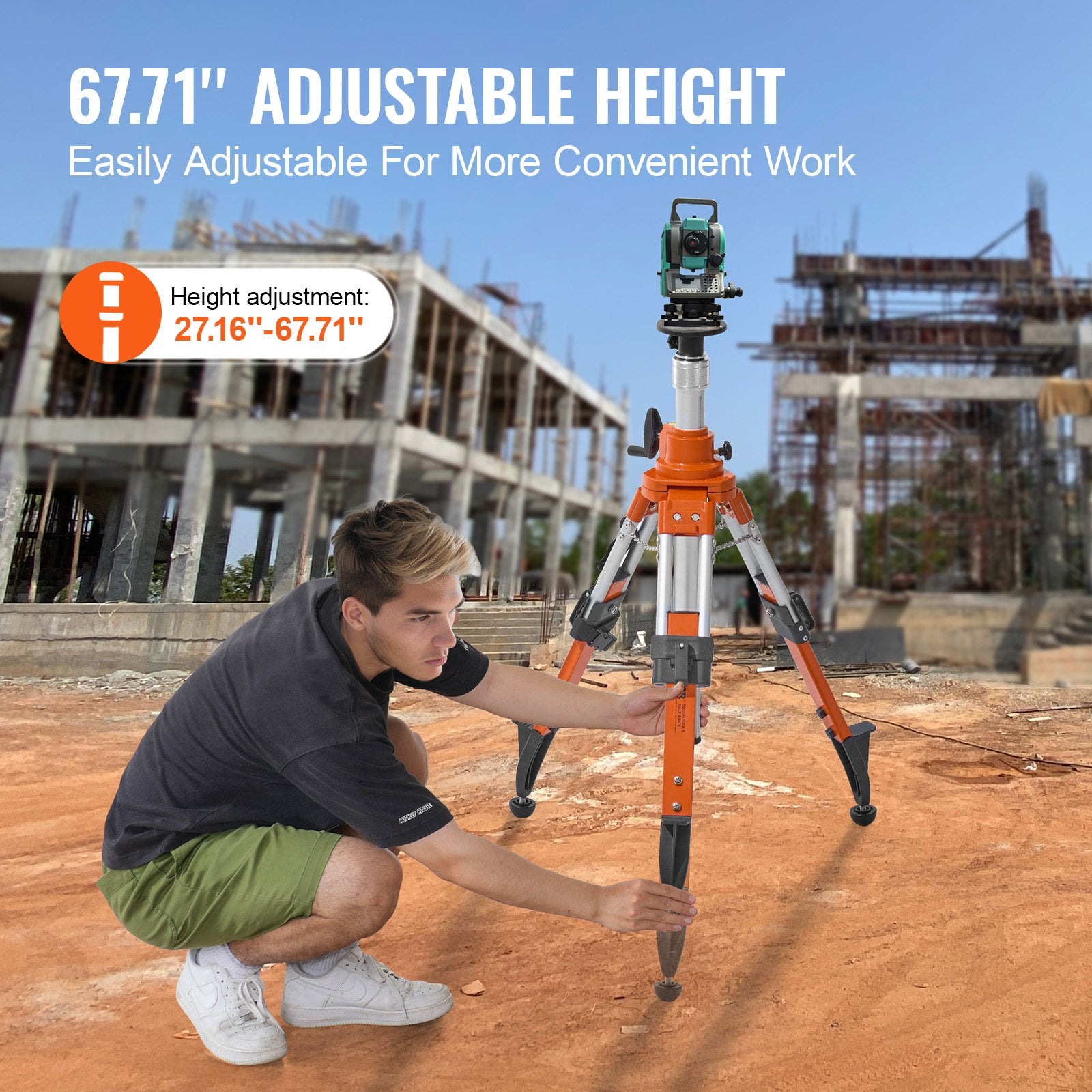 Laser Level Tripod Stand 5/8-11 Thread 27.16-67.71in Adjustable Heavy Duty