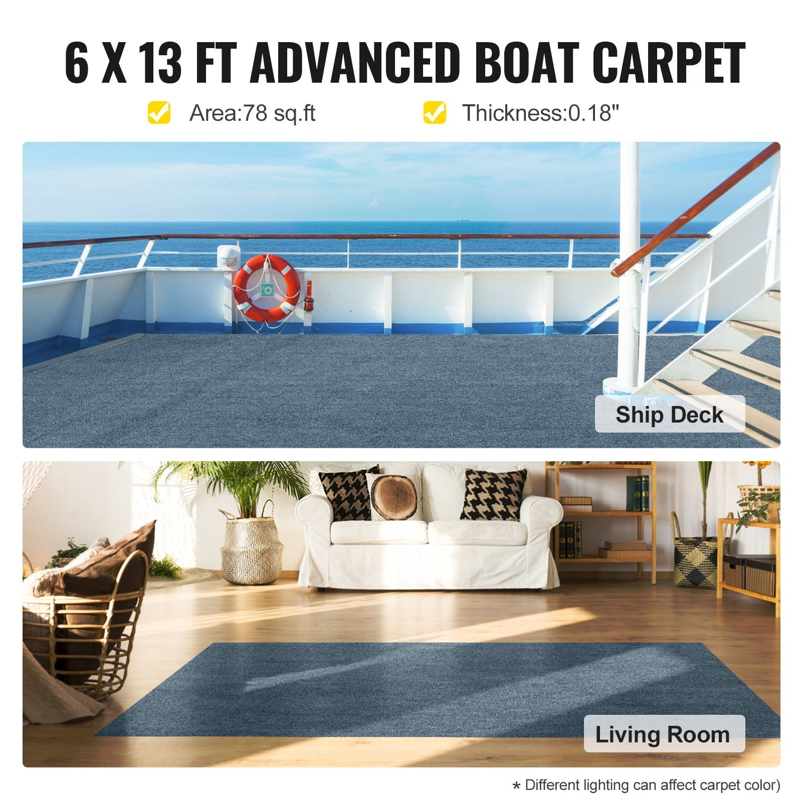 Marine Carpet 6x13' Boat Area Rug Roll Cutpile In/Outdoor Patio Deck Gray
