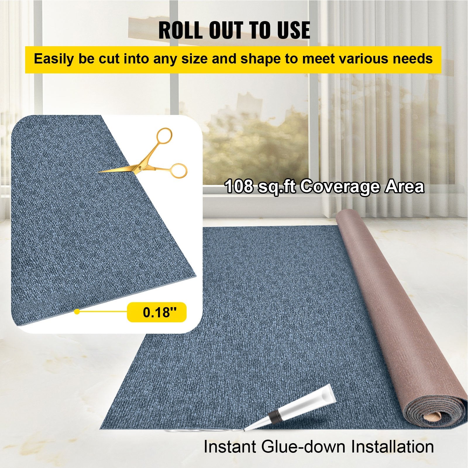 Gray Marine Carpet 6x23ft Boat Indoor Outdoor Anti-Slide Waterproof Easy Clean