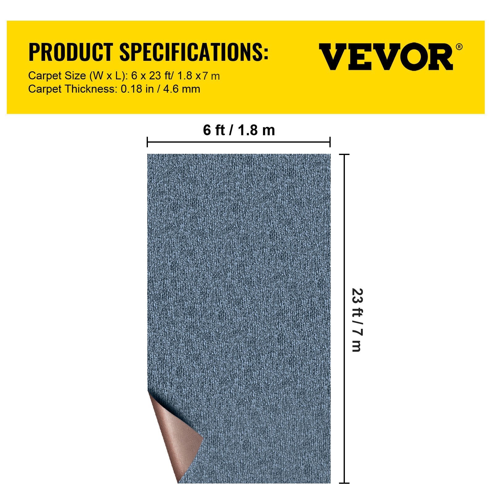 Gray Marine Carpet 6x23ft Boat Indoor Outdoor Anti-Slide Waterproof Easy Clean