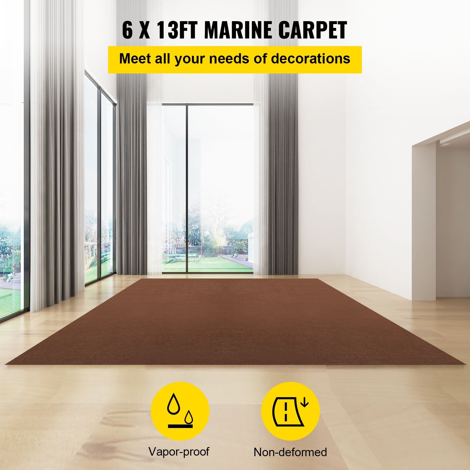 Marine Carpet 6x13ft Deep Brown Boat Indoor Outdoor Waterproof TPR Backing Roll