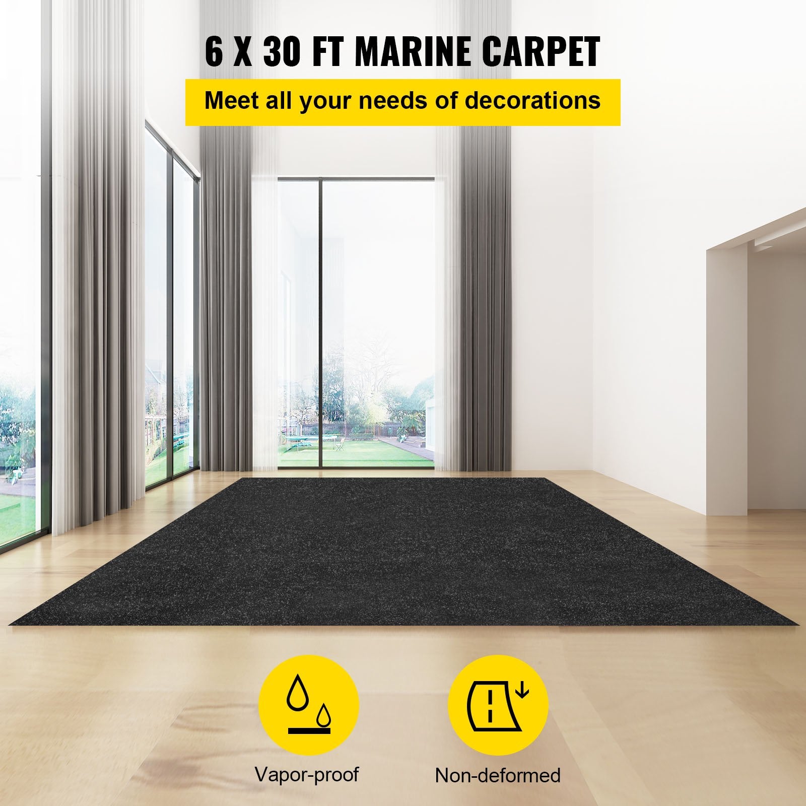 Marine Carpet 6 x 30 ft Boat Carpeting, Charcoal Black Marine Grade Carpet