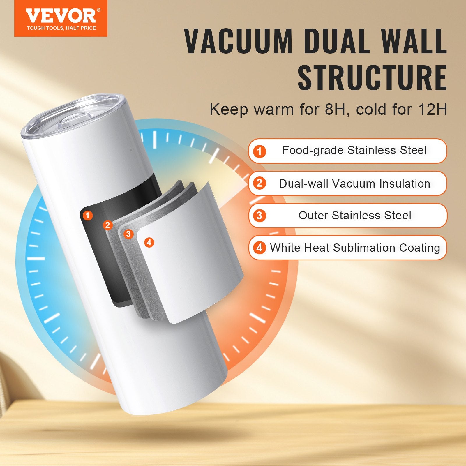 Straight Sublimation Tumblers 8 Pack 30oz Stainless Steel Double Wall Cups Lid