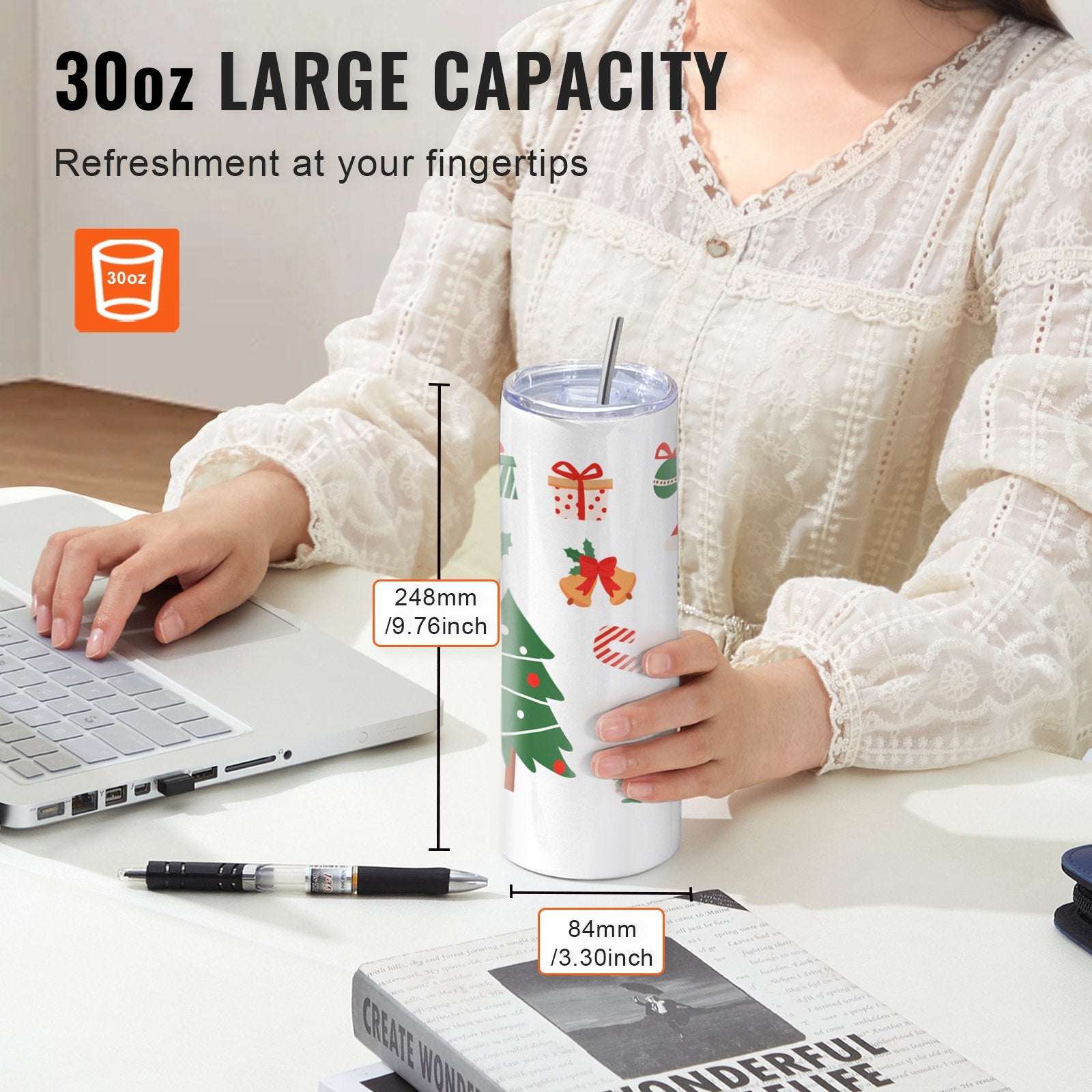 Straight Sublimation Tumblers 8 Pack 30oz Stainless Steel Double Wall Cups Lid