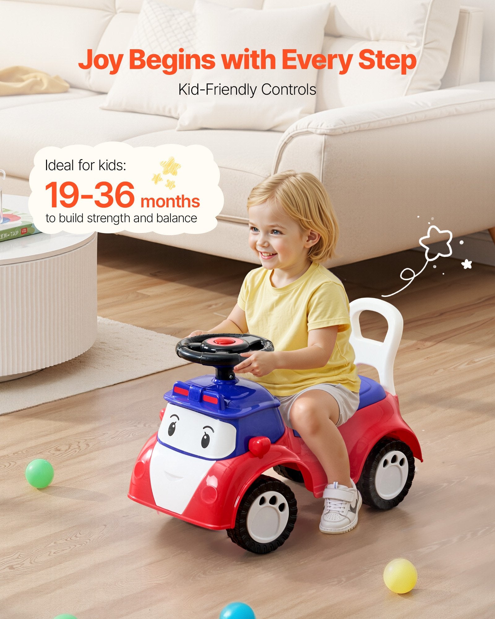 Ride On Toddler Push Car with Music, Storage, Foot-to-Floor, Red