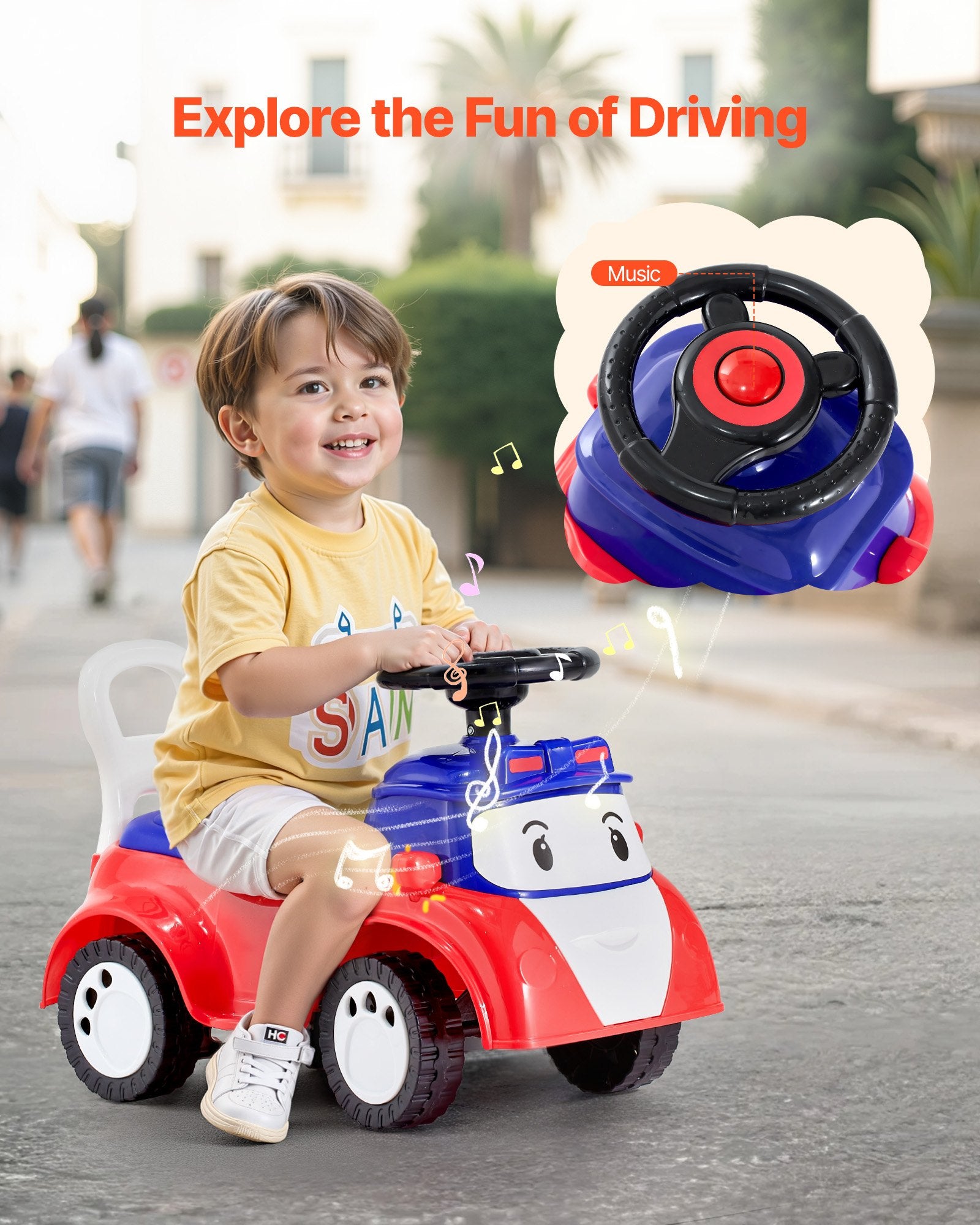 Ride On Toddler Push Car with Music, Storage, Foot-to-Floor, Red