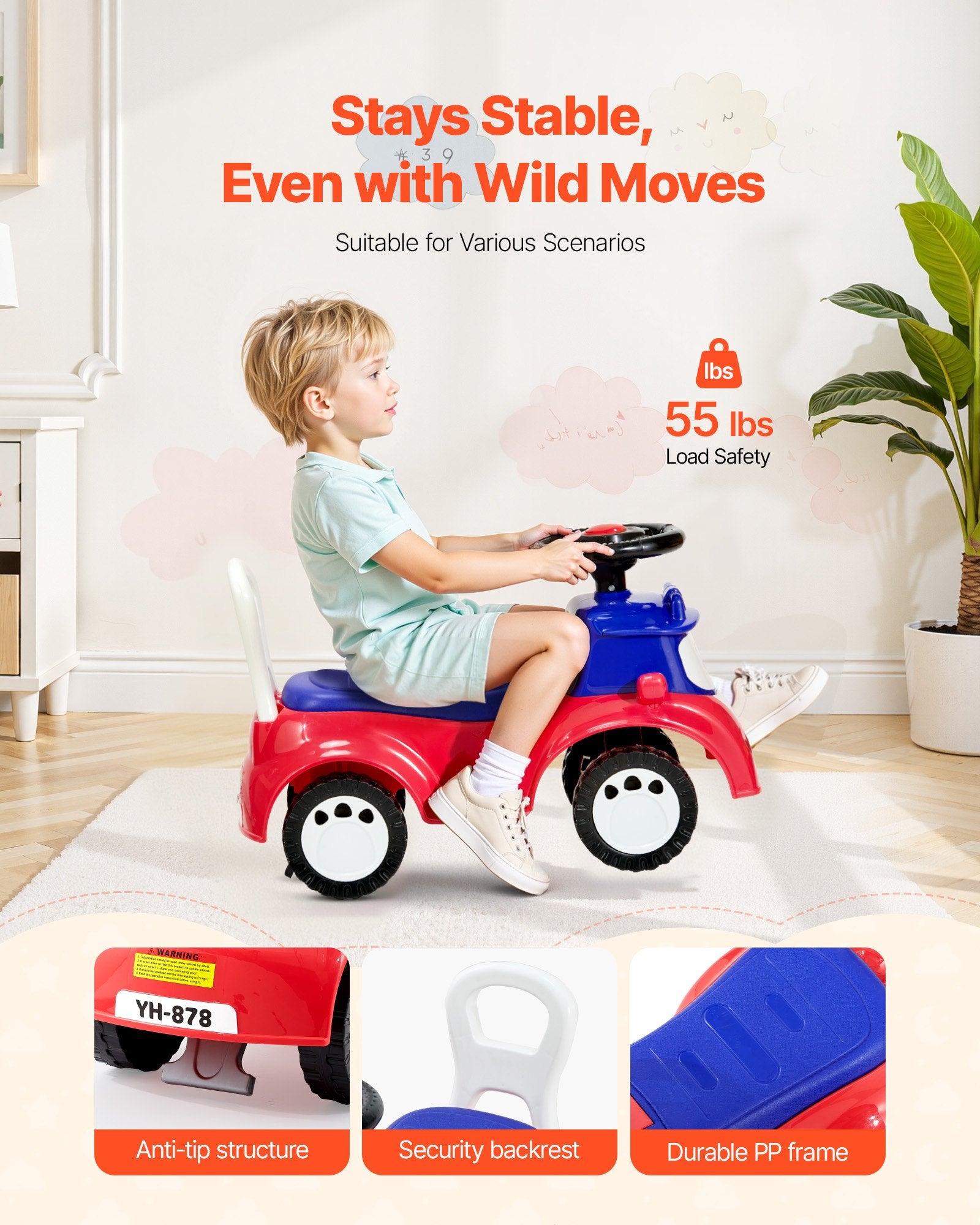 Ride On Toddler Push Car with Music, Storage, Foot-to-Floor, Red