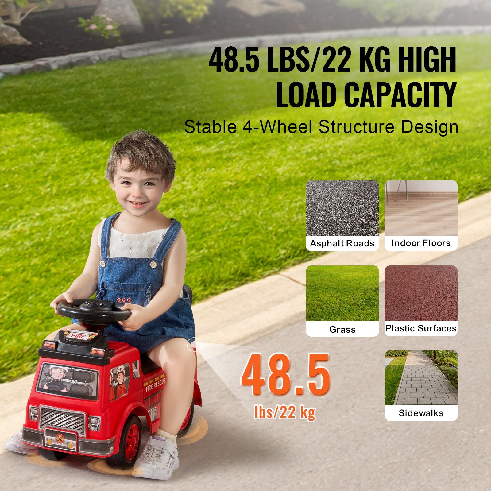 Ride On Push Car for Toddlers 1-3 Years with Music Steering Wheel Red