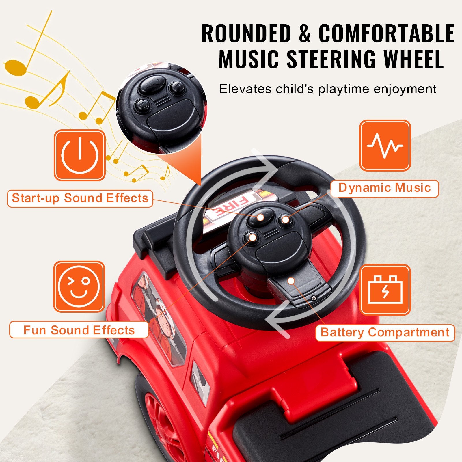 Ride On Push Car for Toddlers 1-3 Years with Music Steering Wheel Red