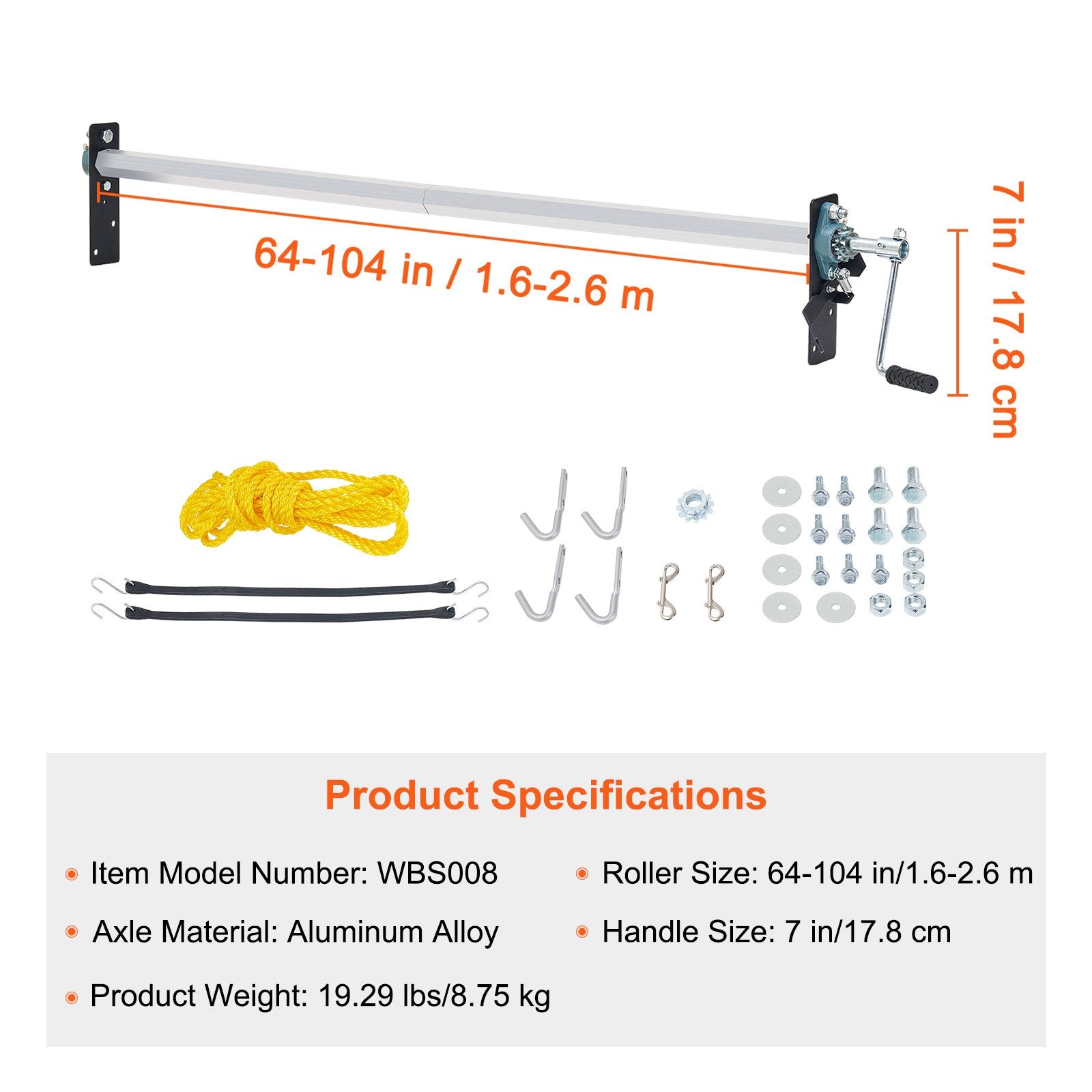 Hand Crank Tarp Roller Kit 1.6-2.6m Aluminum Alloy Manual Dump Truck Roller
