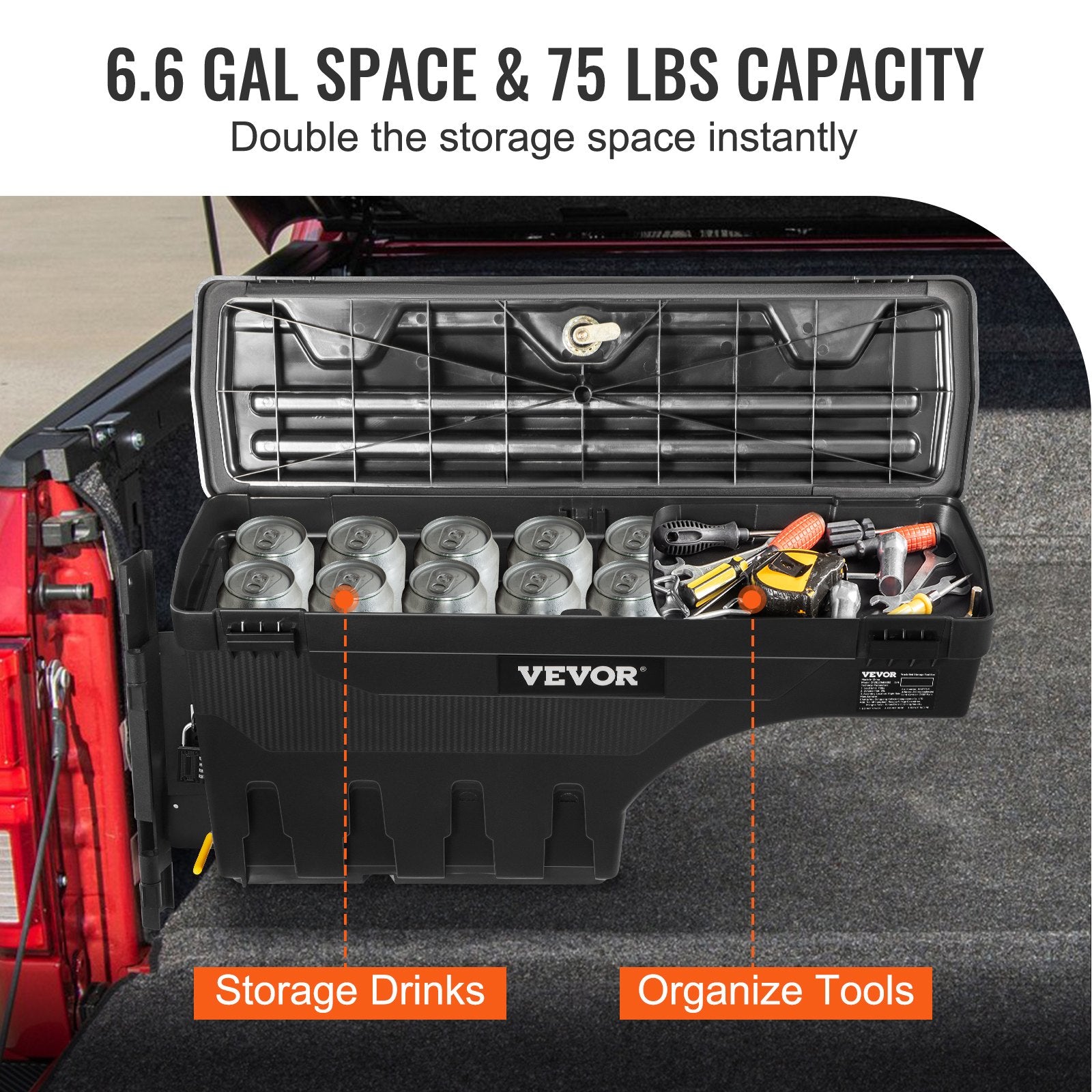 Truck Bed Storage Box 25L ABS Lockable Wheel Well Tool Box for Ford F-150