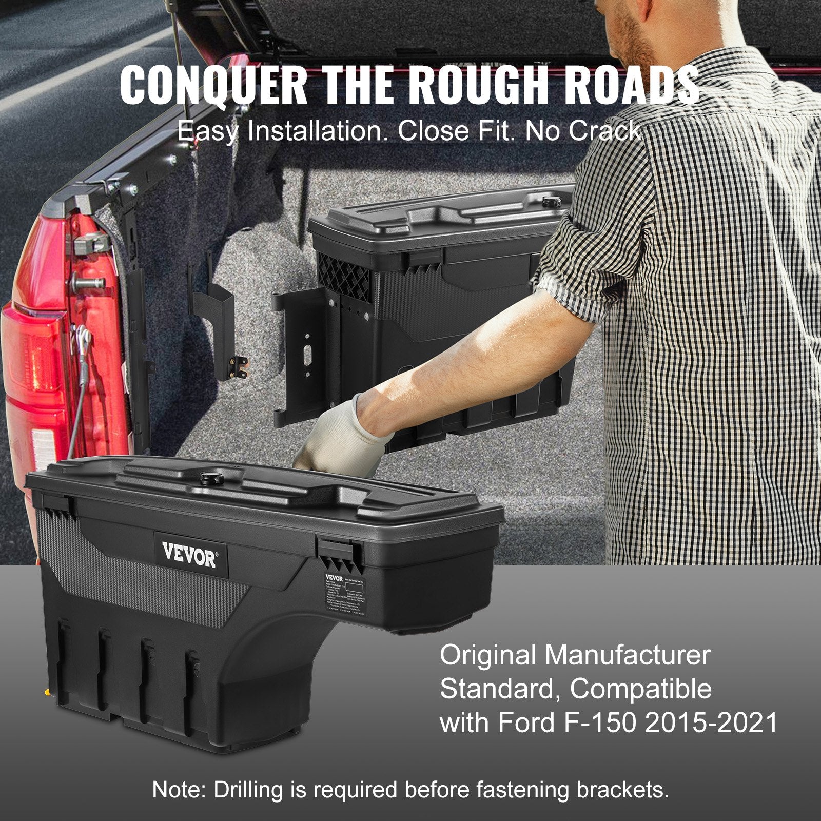 Truck Bed Storage Box 25L ABS Lockable Wheel Well Tool Box for Ford F-150