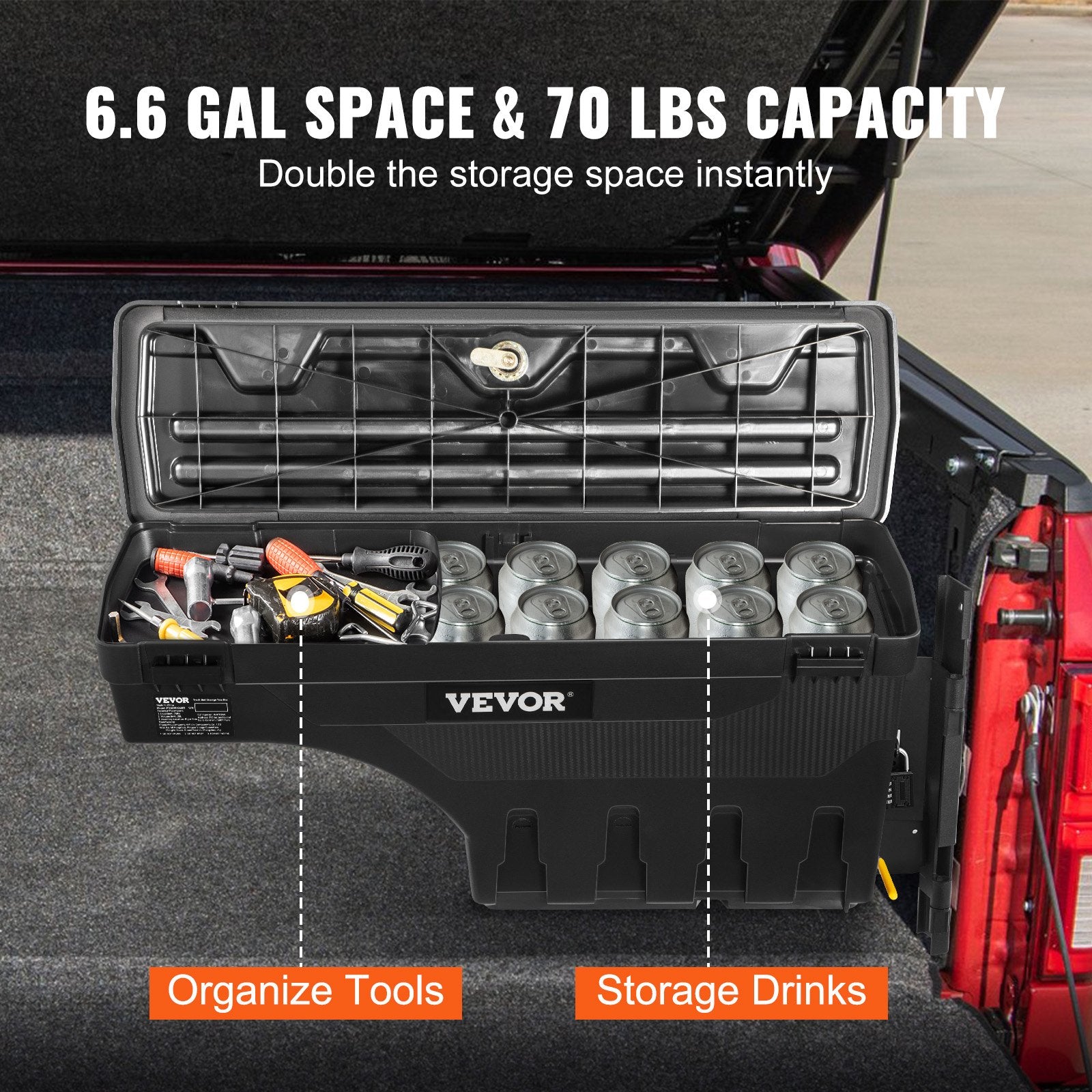 Truck Bed Storage Box Lockable Swing Case 25L for Ford F-150 2015-2021