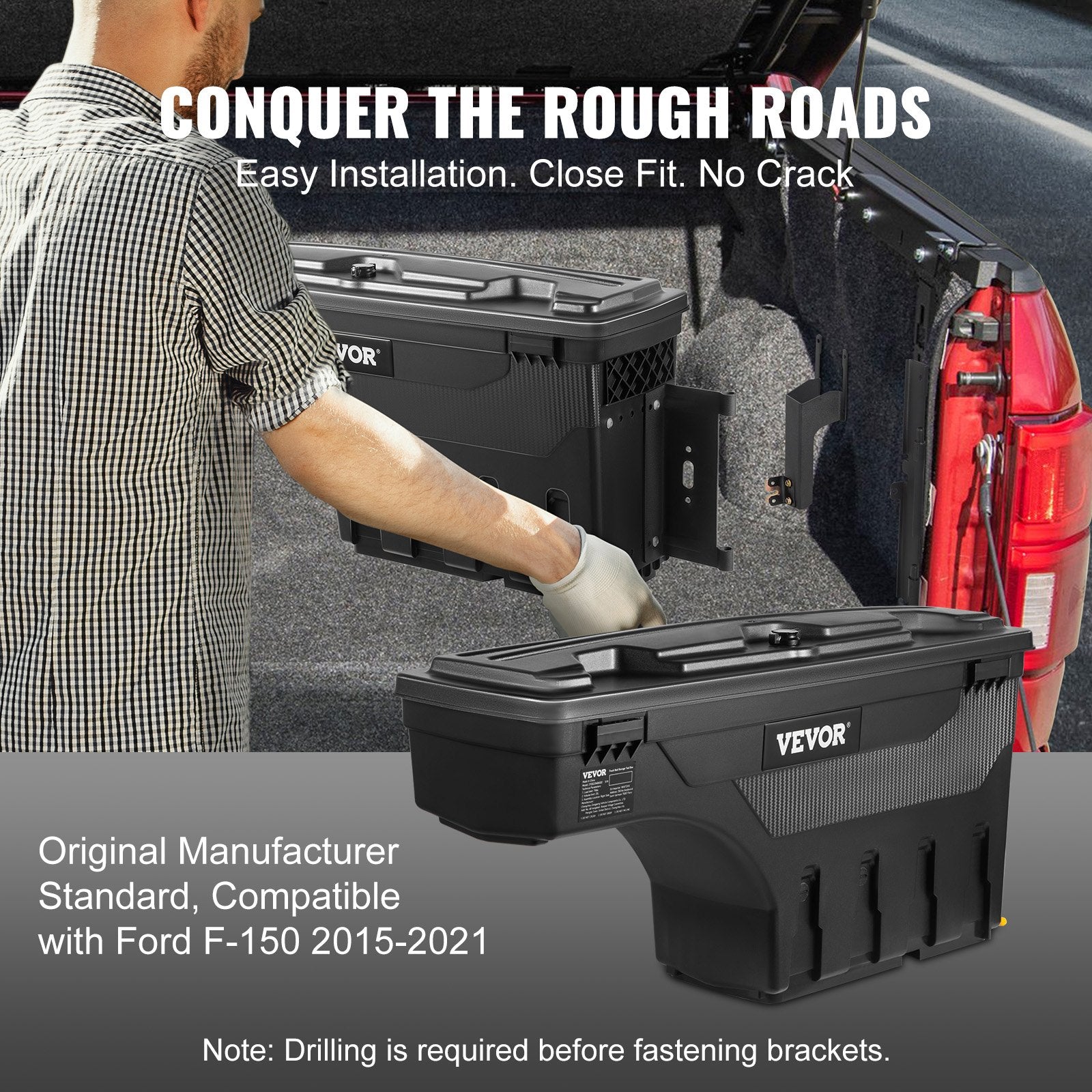 Truck Bed Storage Box Lockable Swing Case 25L for Ford F-150 2015-2021