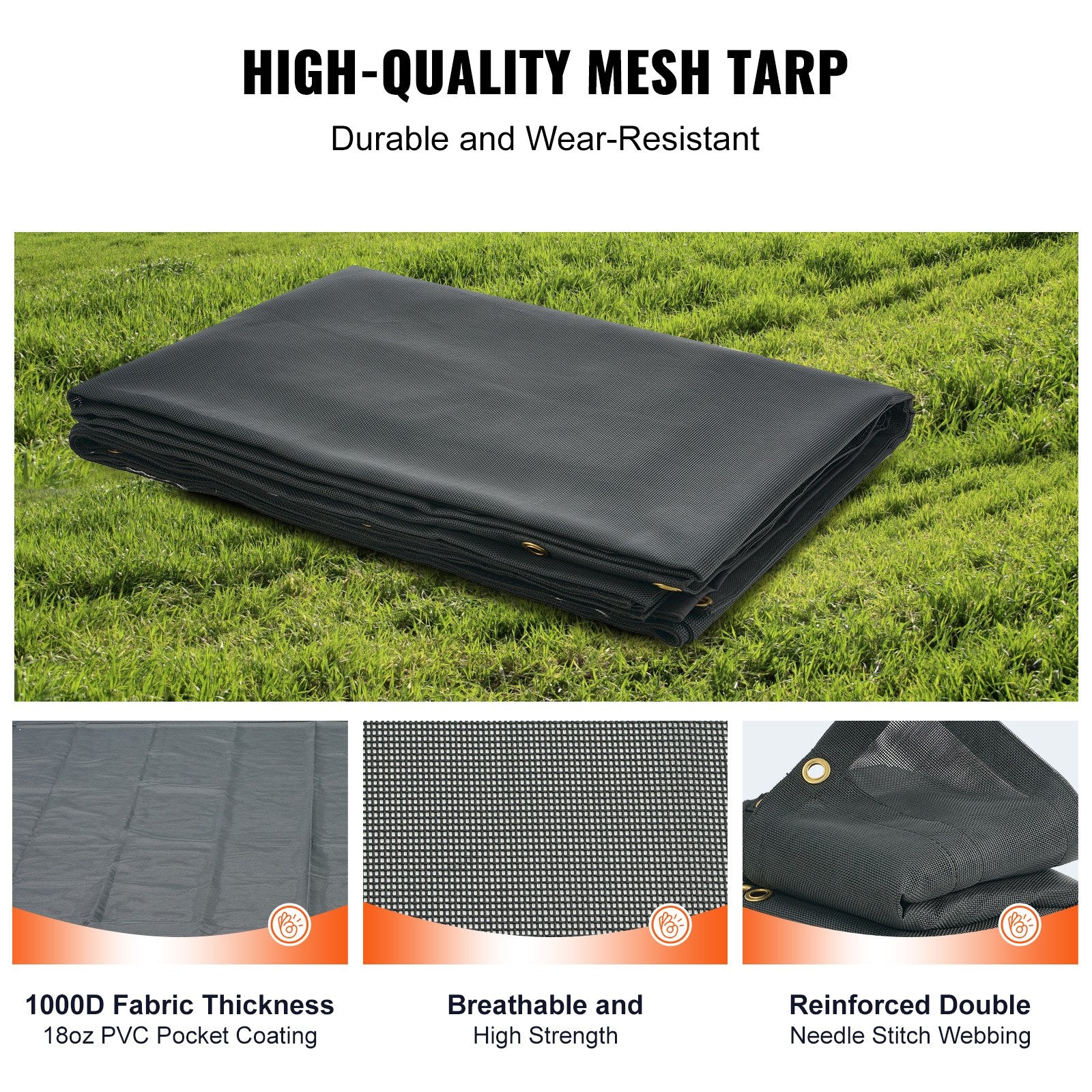 Dump Truck Mesh Tarp 5x14ft PVC Coated Black Heavy Duty with Brass Grommets