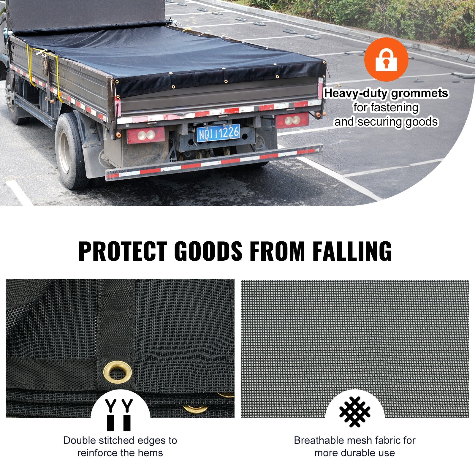 Dump Truck Mesh Tarp 5x14ft PVC Coated Black Heavy Duty with Brass Grommets