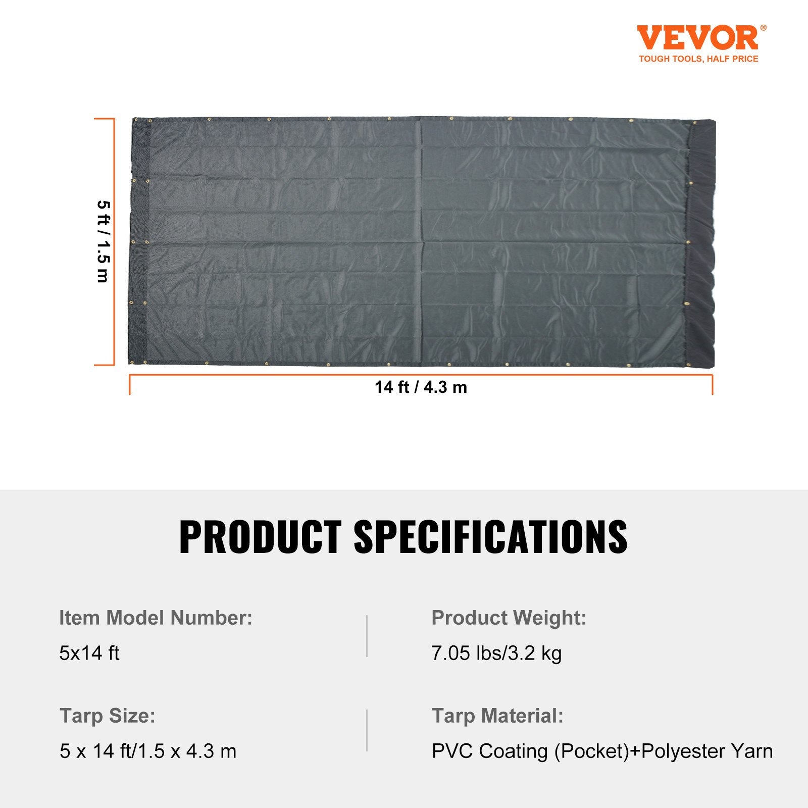 Dump Truck Mesh Tarp 5x14ft PVC Coated Black Heavy Duty with Brass Grommets