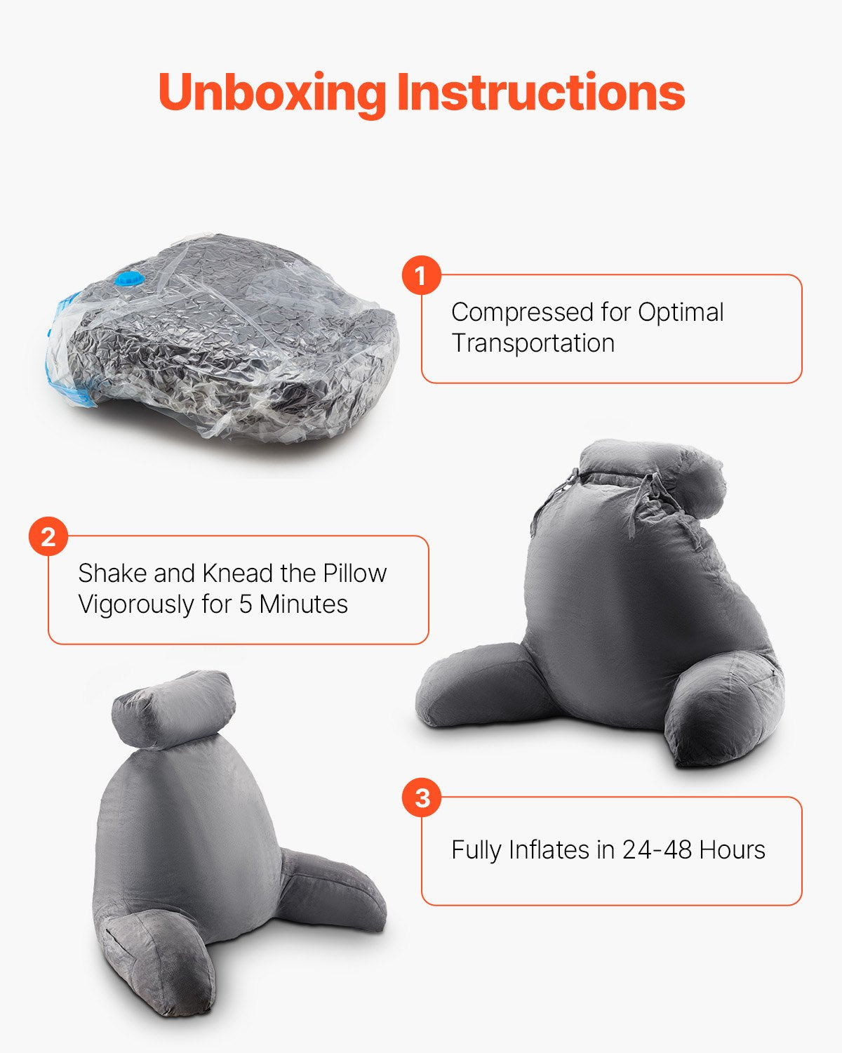 Reading Pillow Large Removable Headrest 3 Pockets Shredded Memory Foam Grey