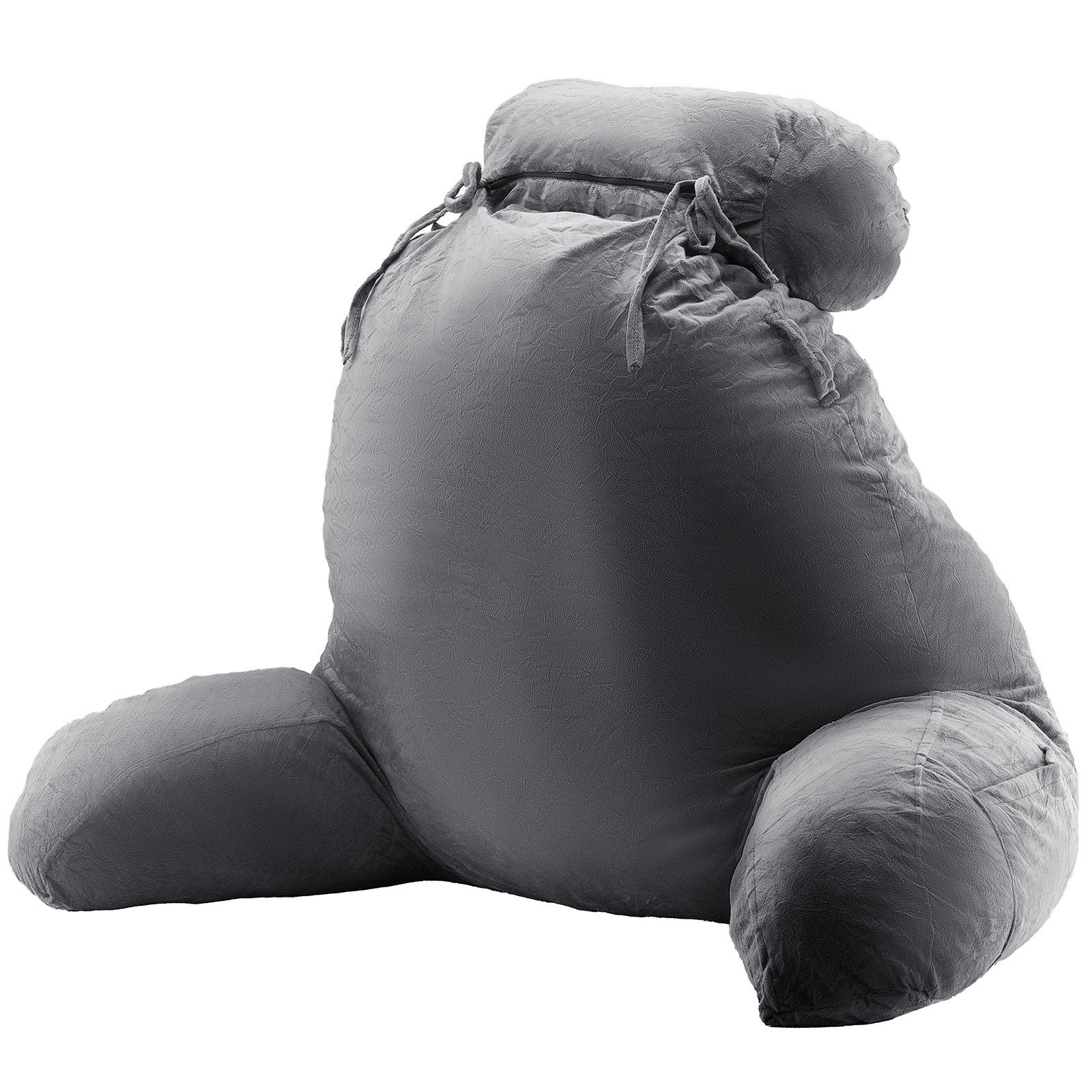 Reading Pillow Large Removable Headrest 3 Pockets Shredded Memory Foam Grey