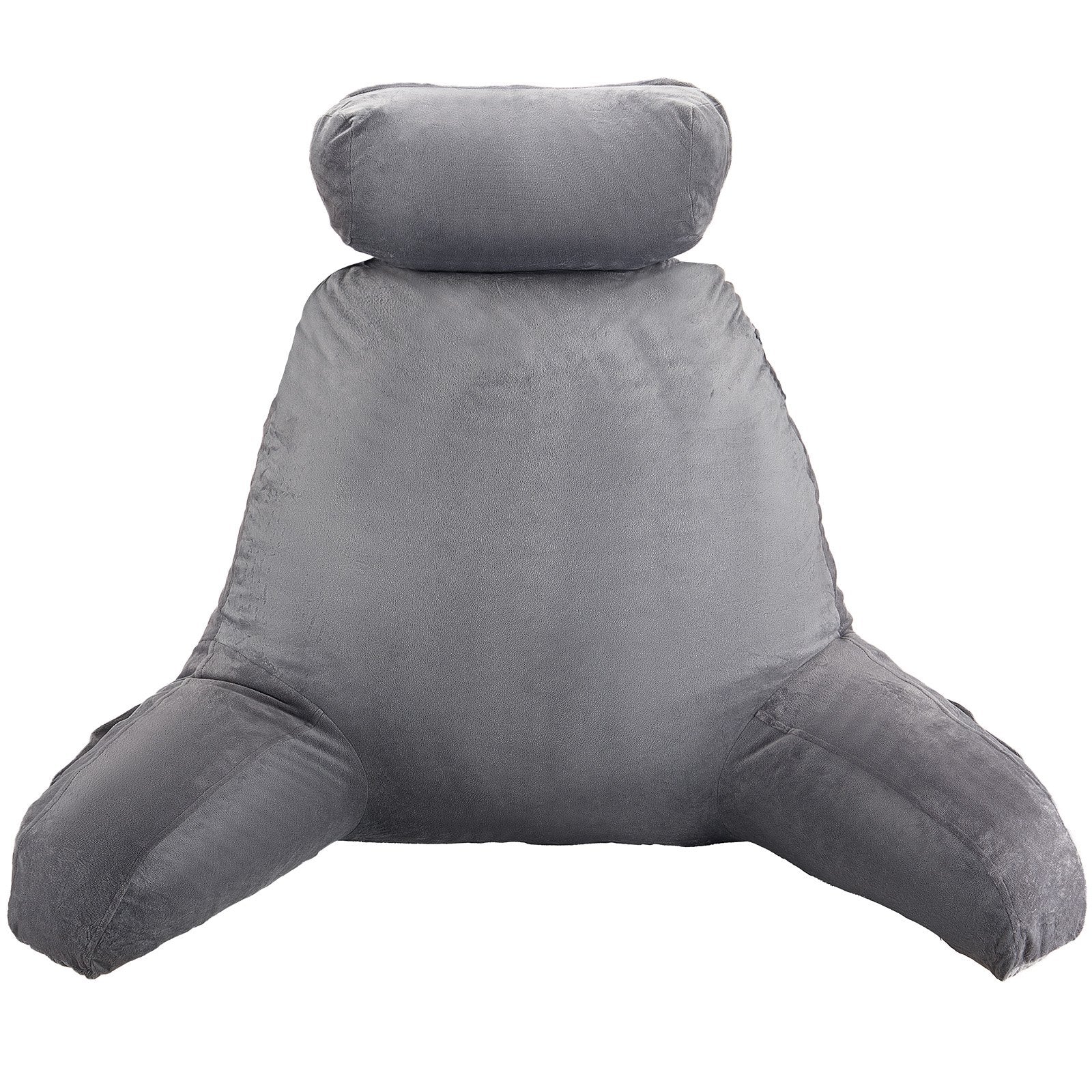 Reading Pillow Large Removable Headrest 3 Pockets Shredded Memory Foam Grey