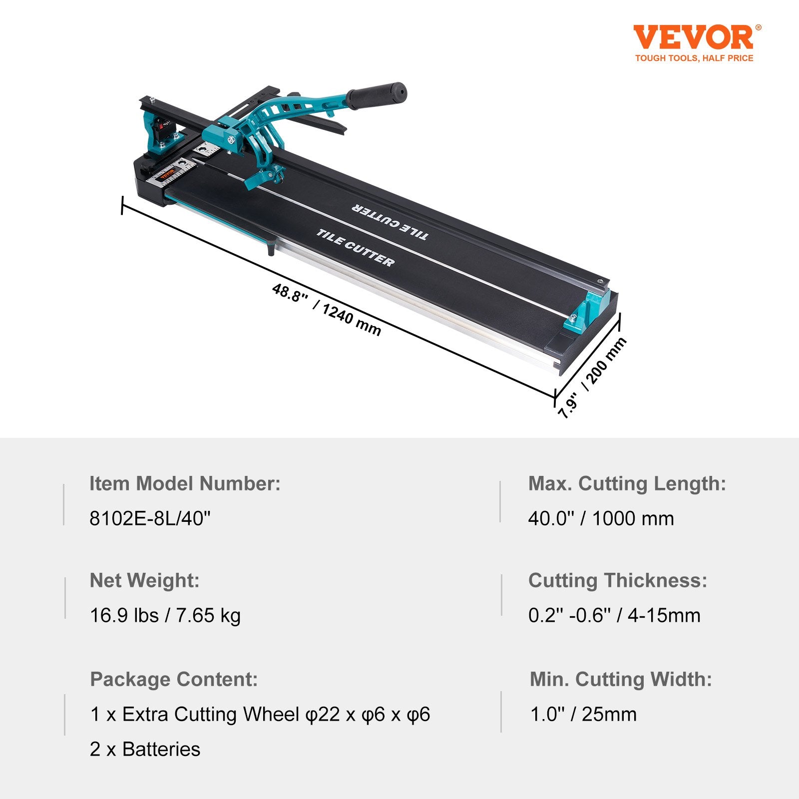 Manual Tile Cutter 1000mm Porcelain Ceramic Tungsten Carbide Wheel Infrared