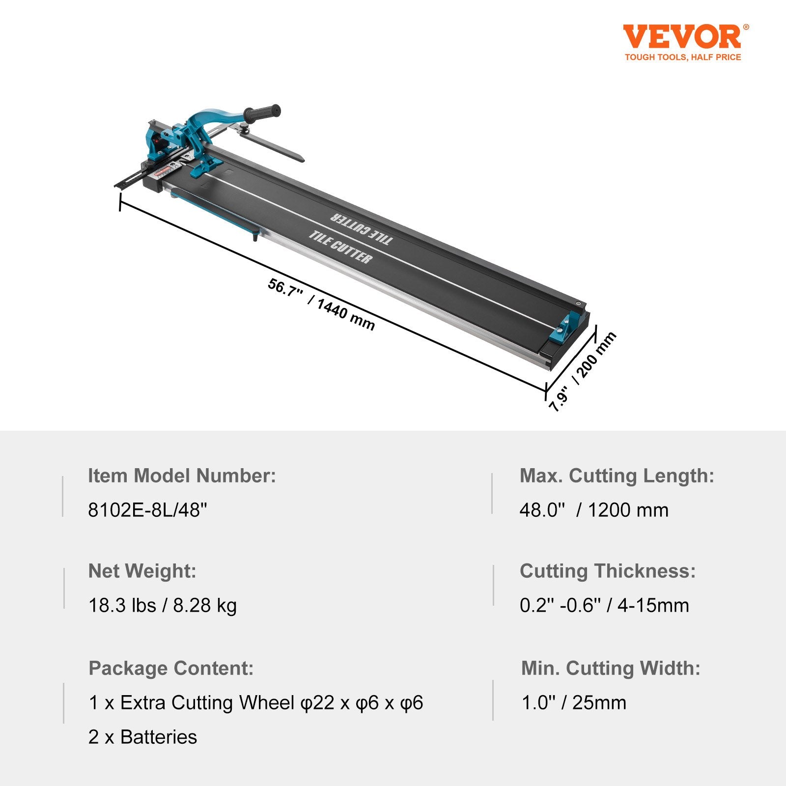 Tile Cutter Manual 1200mm Porcelain Ceramic with Tungsten Wheel Infrared Guide